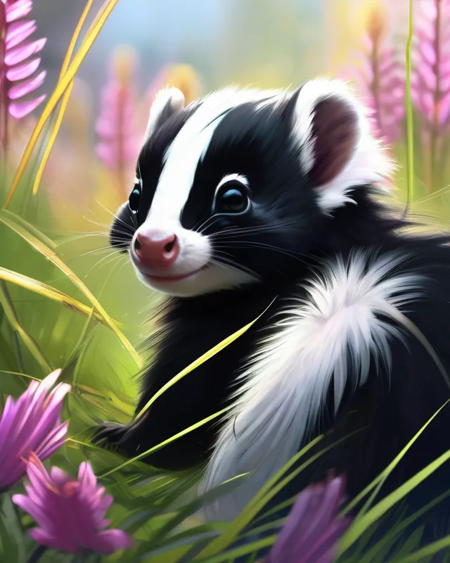 {{cute Skunk}}, {{poster art by Clayton Crane}}, featured on pixiv, hologram art, 2d game art, {{key art}}, official art, award winning digital painting, digital illustration, extreme detail, in grass, 4k, ultra hd, rococo, polished, intricate, realistic fantasy art, sharp focus, concept art, art by wlop, artgerm