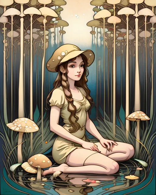 Mushroom girl forest. - Free AI Photo Generator - starryai