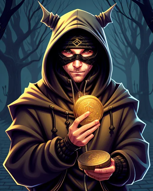 Male, hooded thief, stealing coin