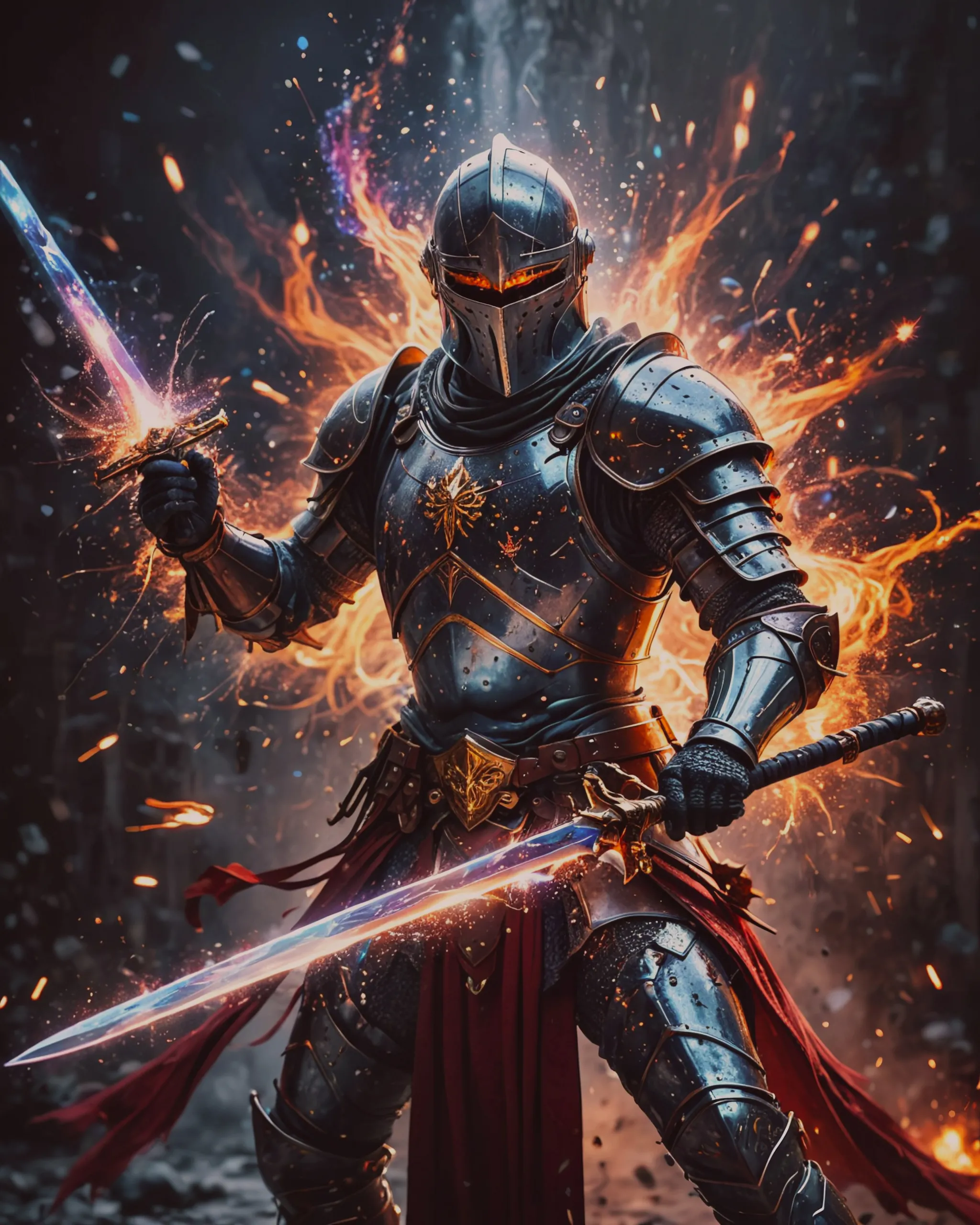 Splatter paint knight wielding - Free AI Photo Generator - starryai