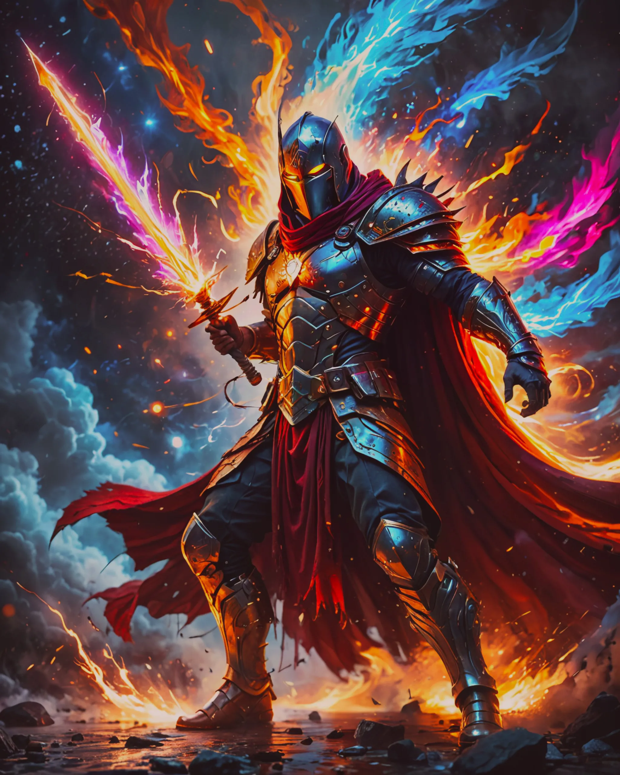 Splatter paint knight wielding - Free AI Photo Generator - starryai