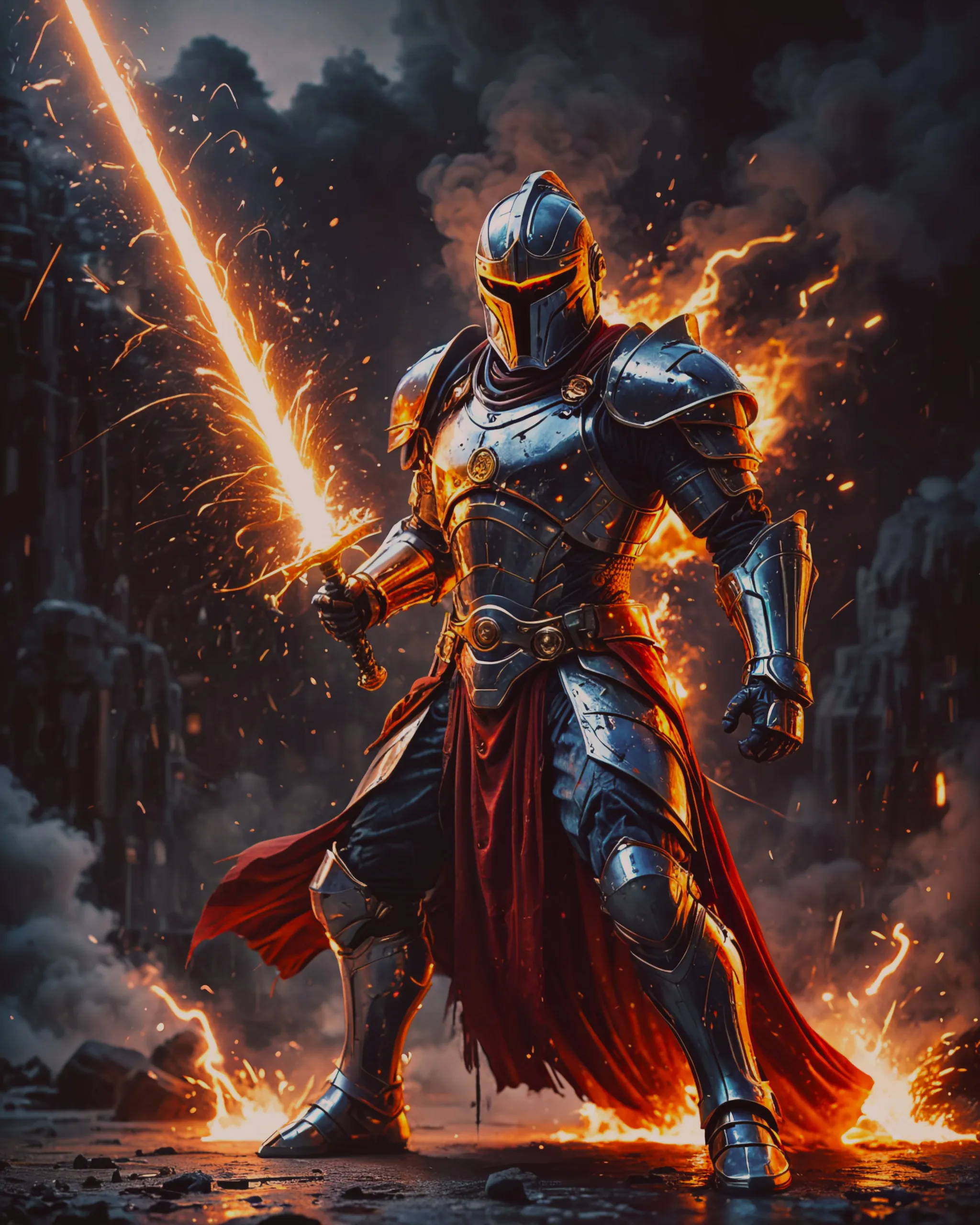 Splatter paint knight wielding - Free AI Photo Generator - starryai