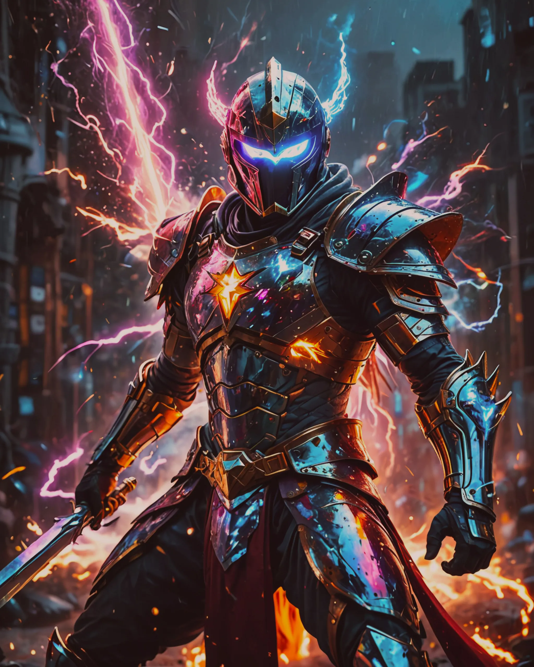 Splatter paint knight wielding - Free AI Photo Generator - starryai