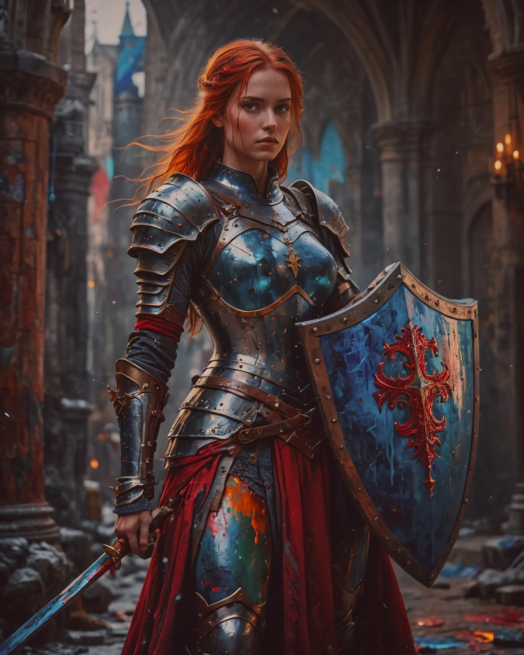 A knight paint flowing from her - Free AI Photo Generator - starryai