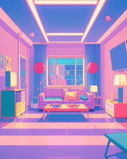 Retro anime background, interior architecture