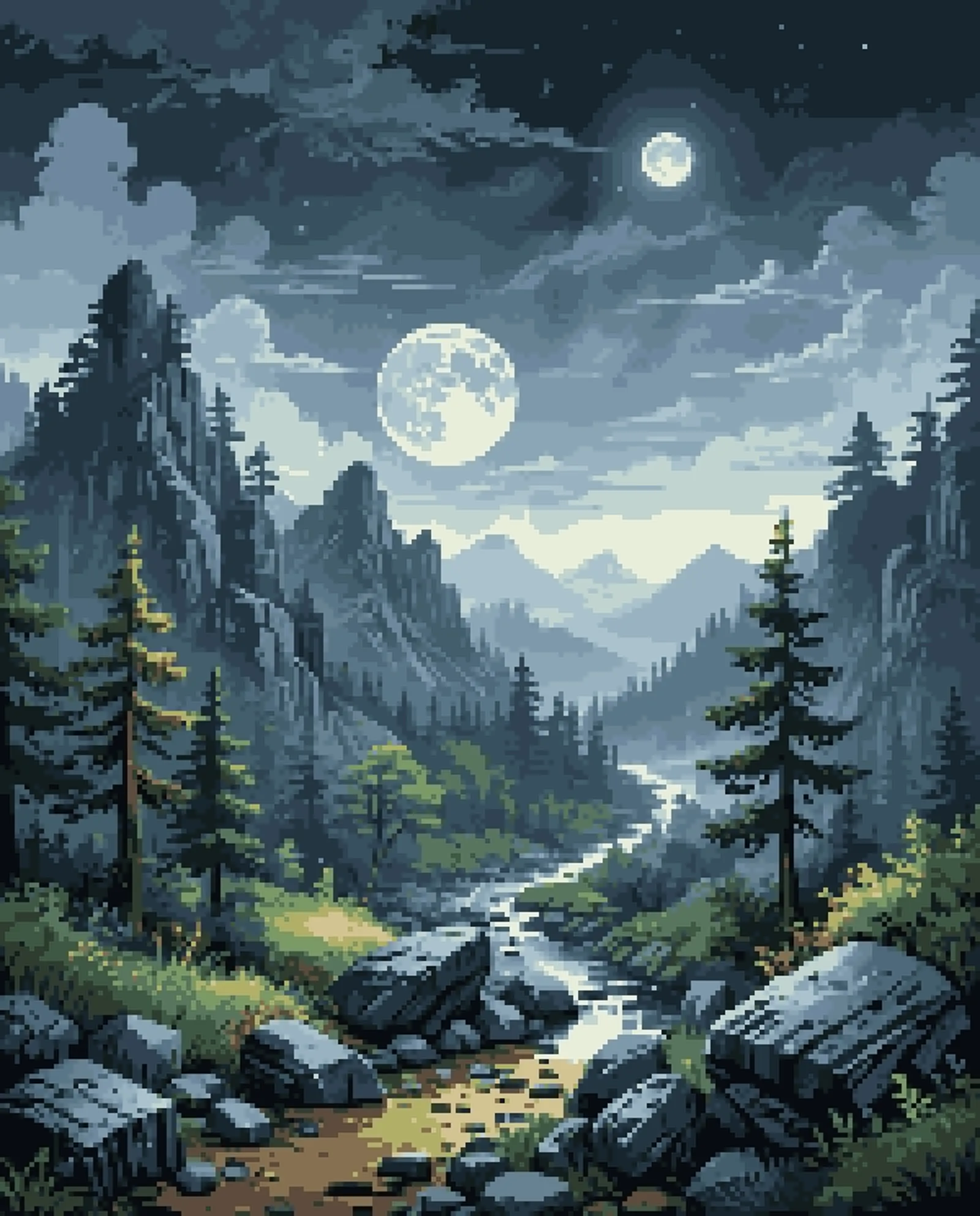 Rainy day mountains a full moon - Free AI Photo Generator - starryai
