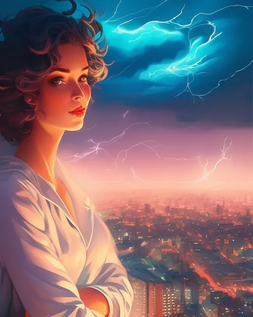 City skyline at night, during a - Free AI Photo Generator - starryai