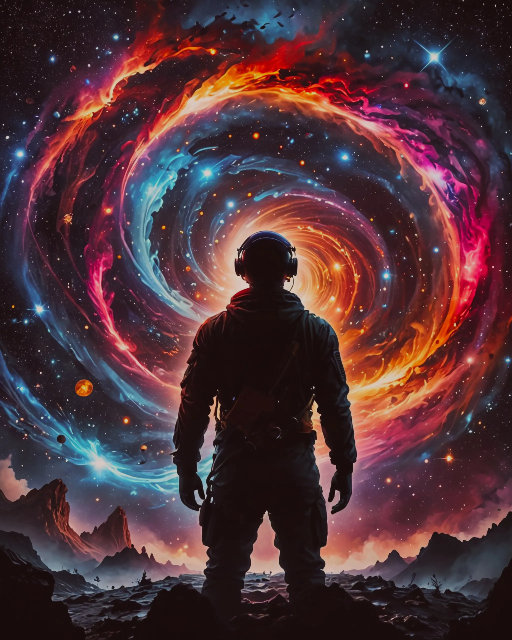 A black X stars behind it planets - Free AI Photo Generator - starryai
