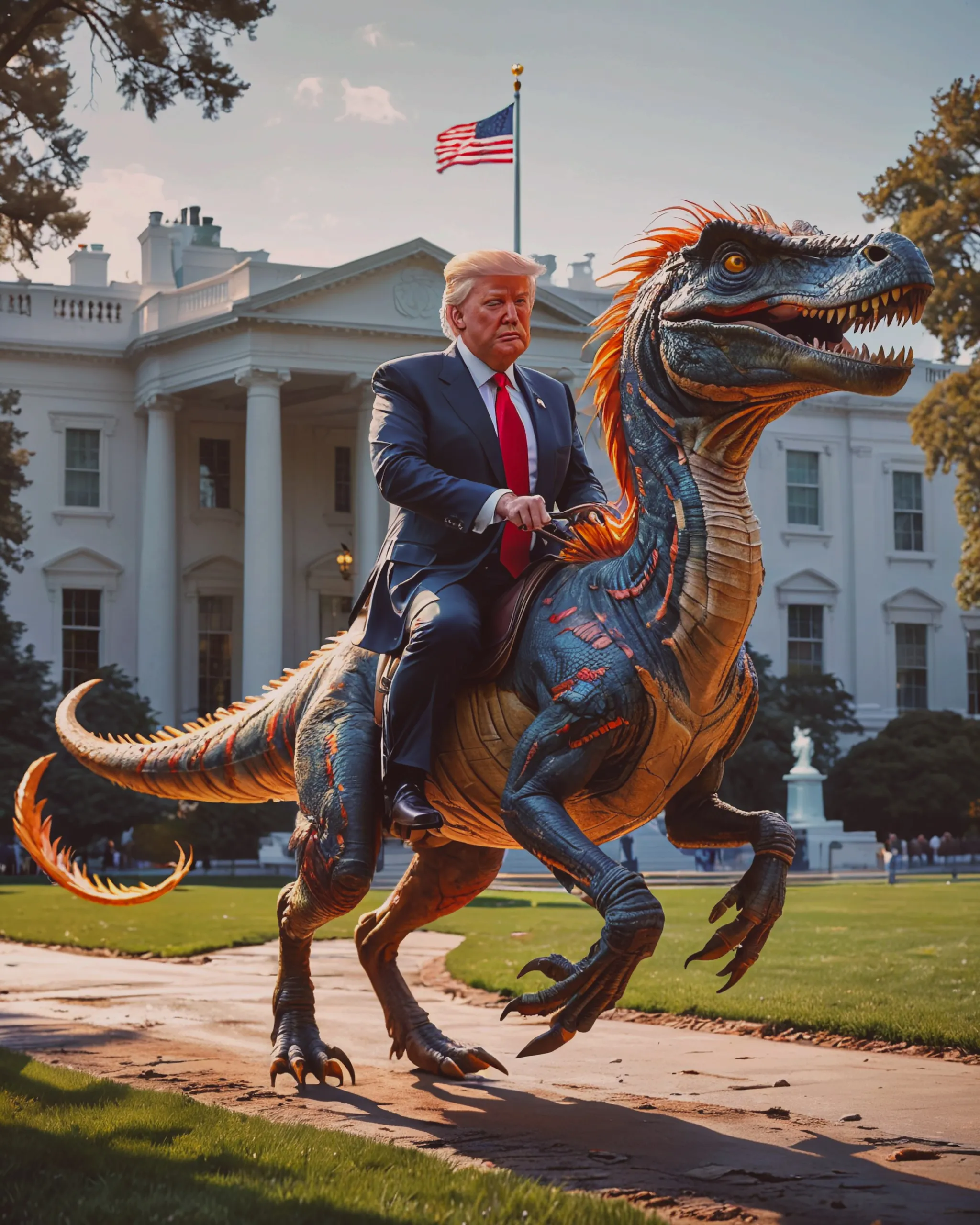 Donald Trump riding on a outside - Free AI Photo Generator - starryai