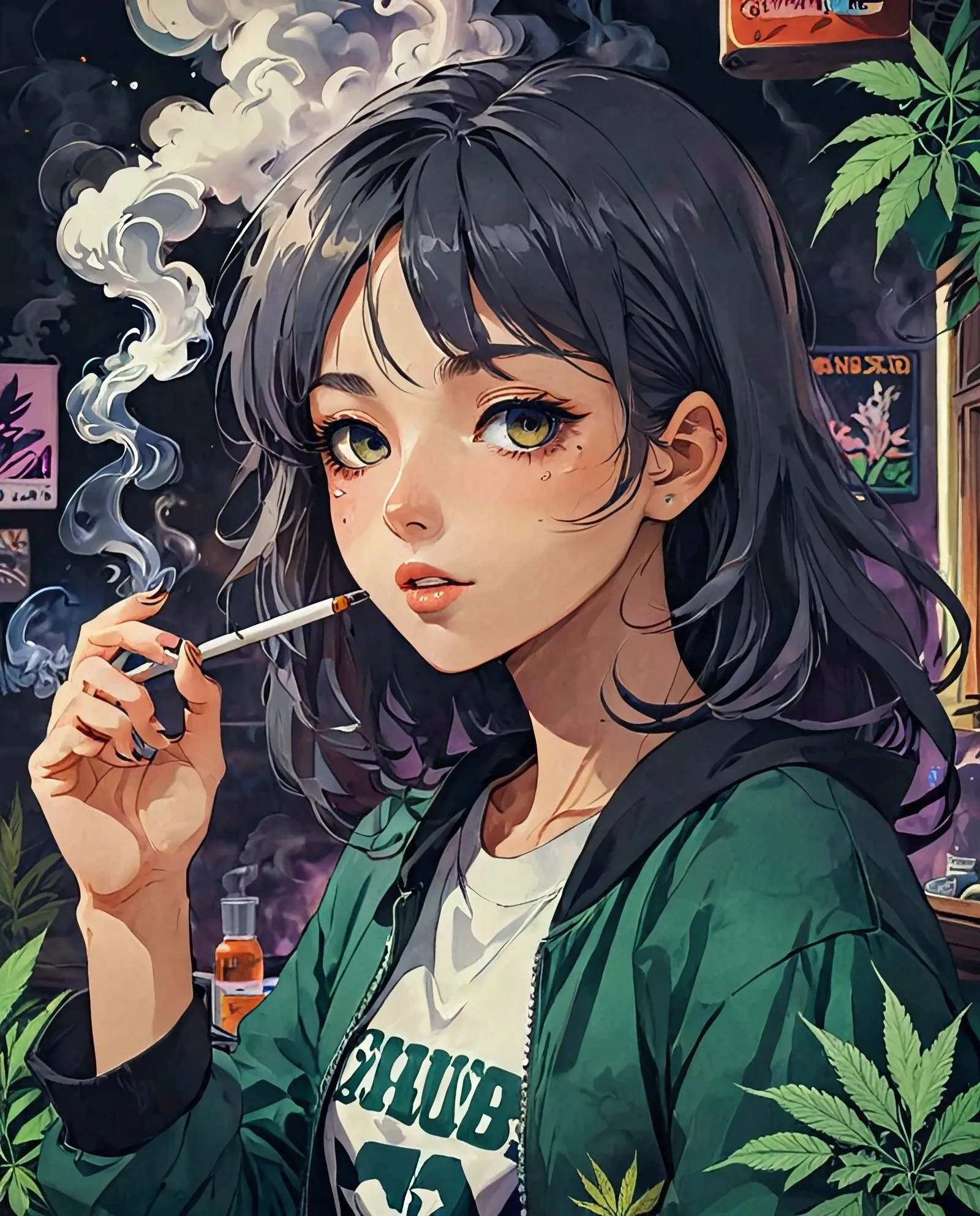 Made by kyleaf chill rap drugs lean smoke album sleezy hot cute girl pot marijuana smoke