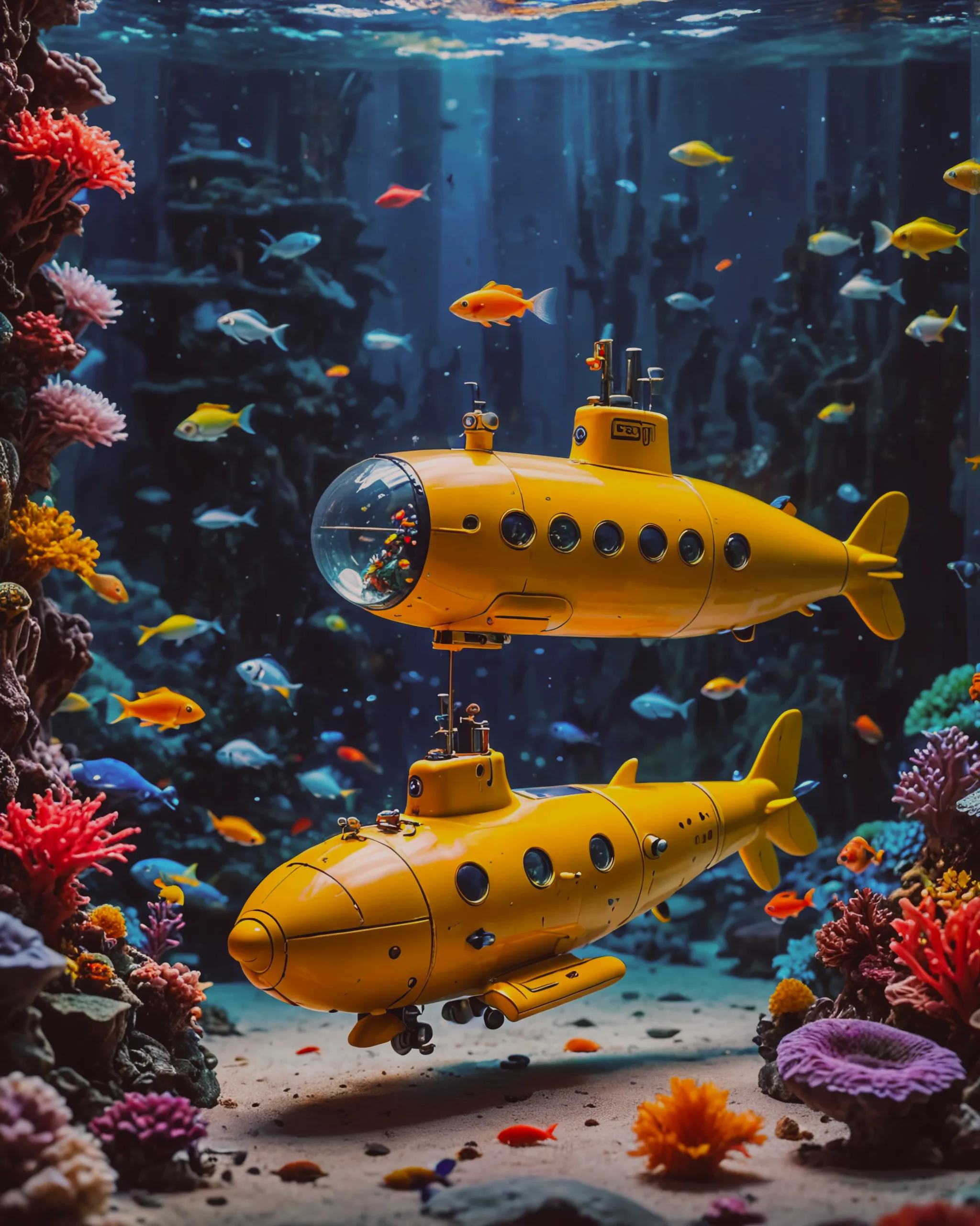 Yellow submarine in a fishtank