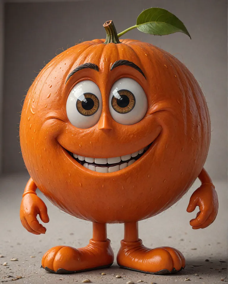 An orange with a smiling face, pixar style