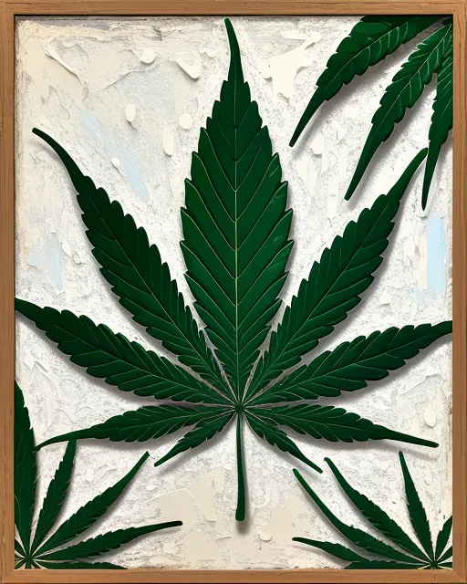 A cannabis leaf, centered in frame, 