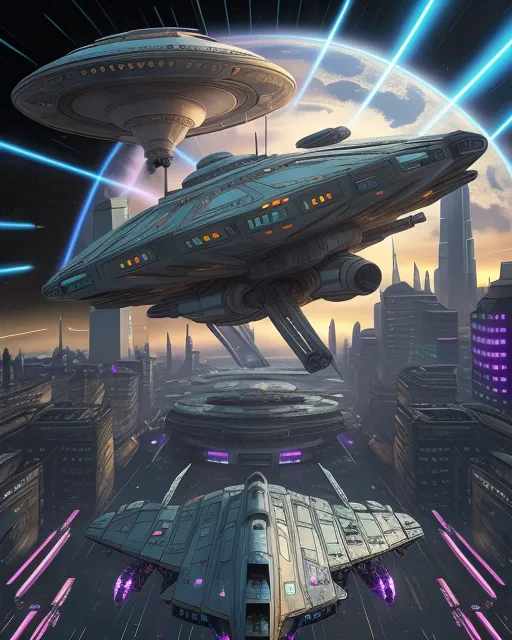 A busy space port where all space - Free AI Photo Generator - starryai