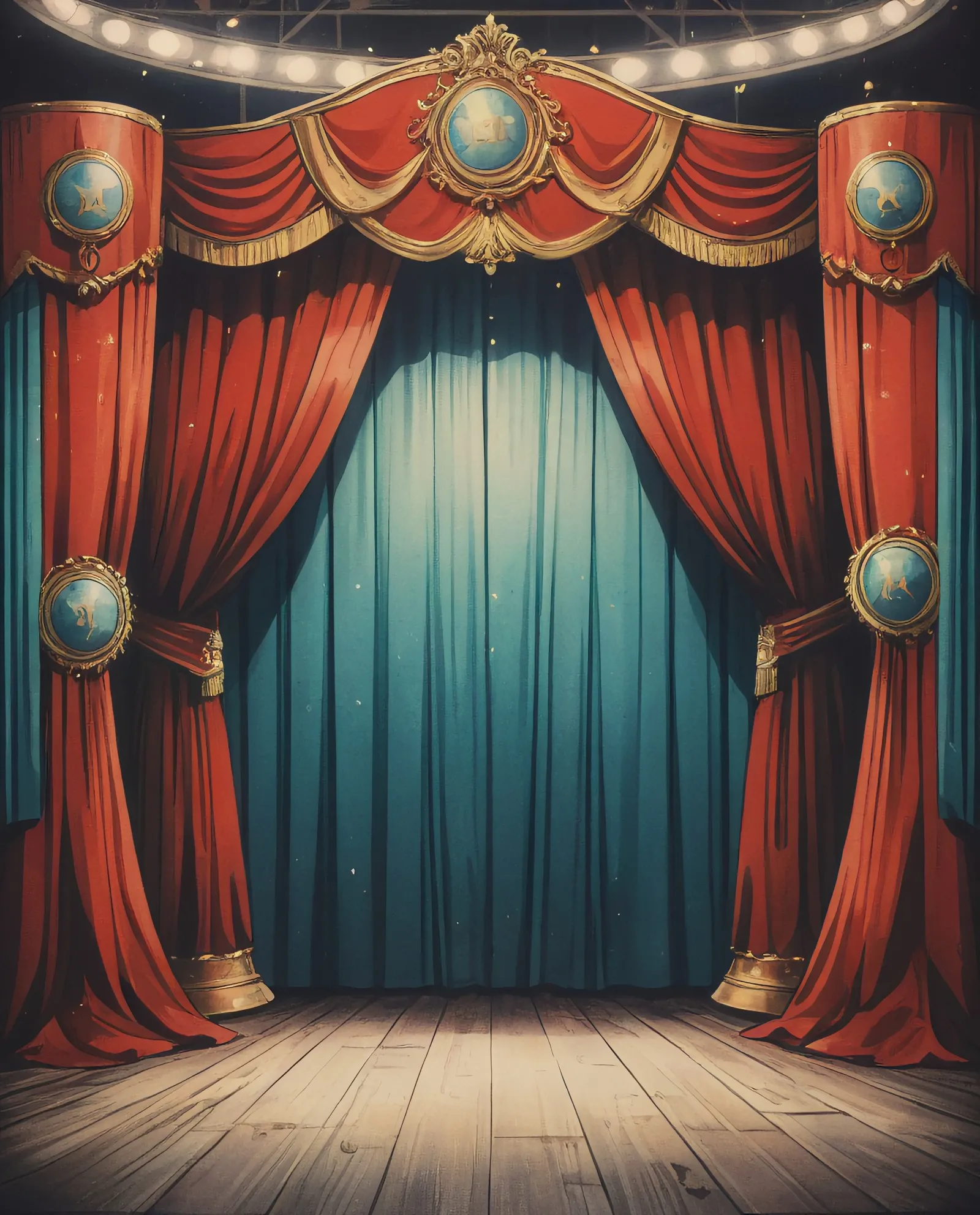 cortinas de circo com um palco e luzes 