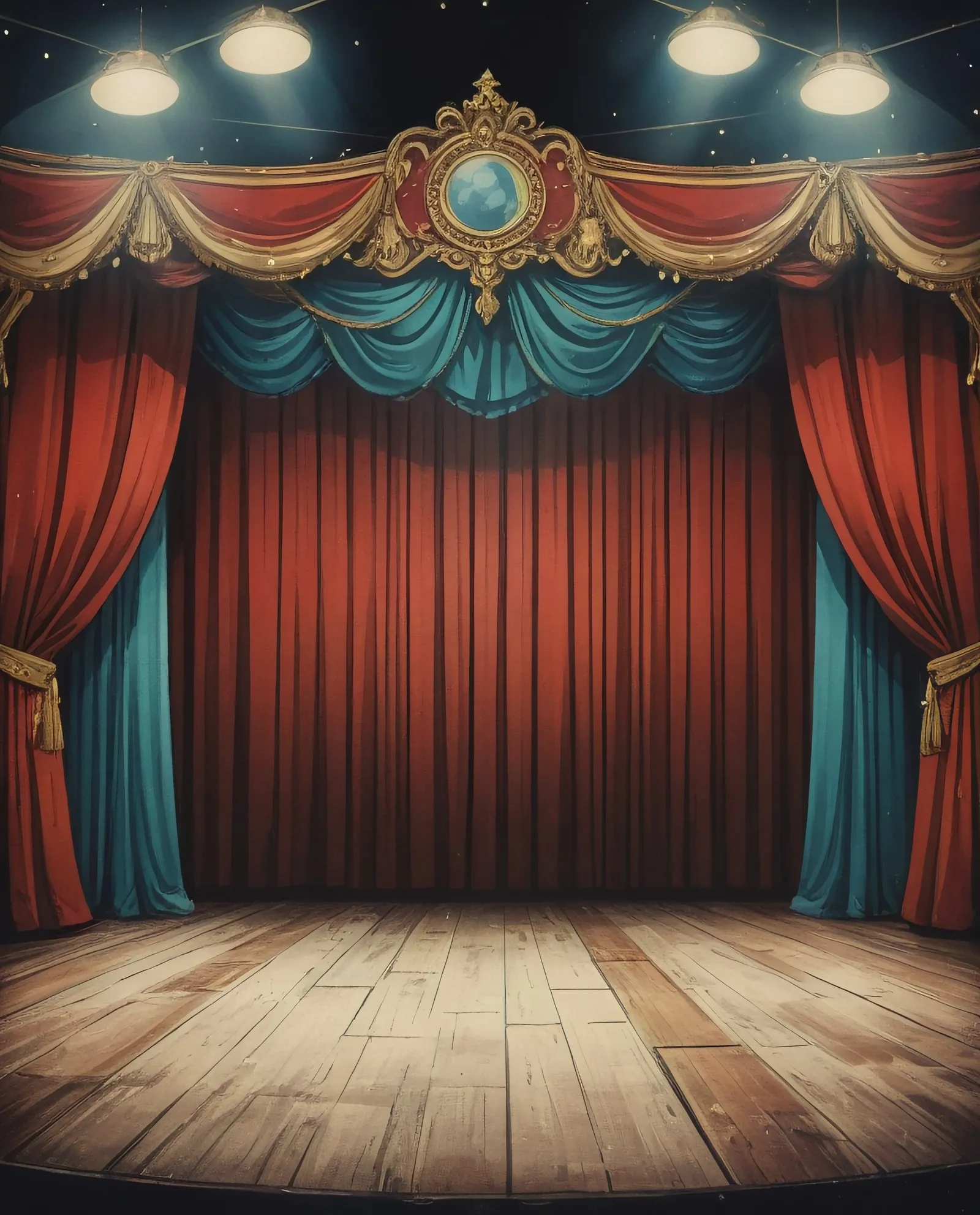 cortinas de circo com um palco e luzes 