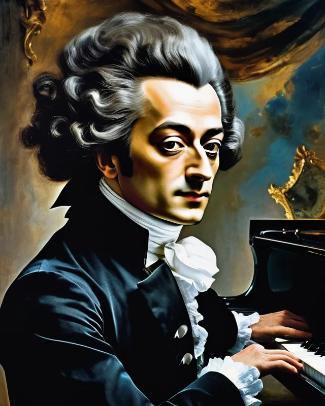 Portrait of Mozart playing piano by Salvador Dali Surreal portrait fusion