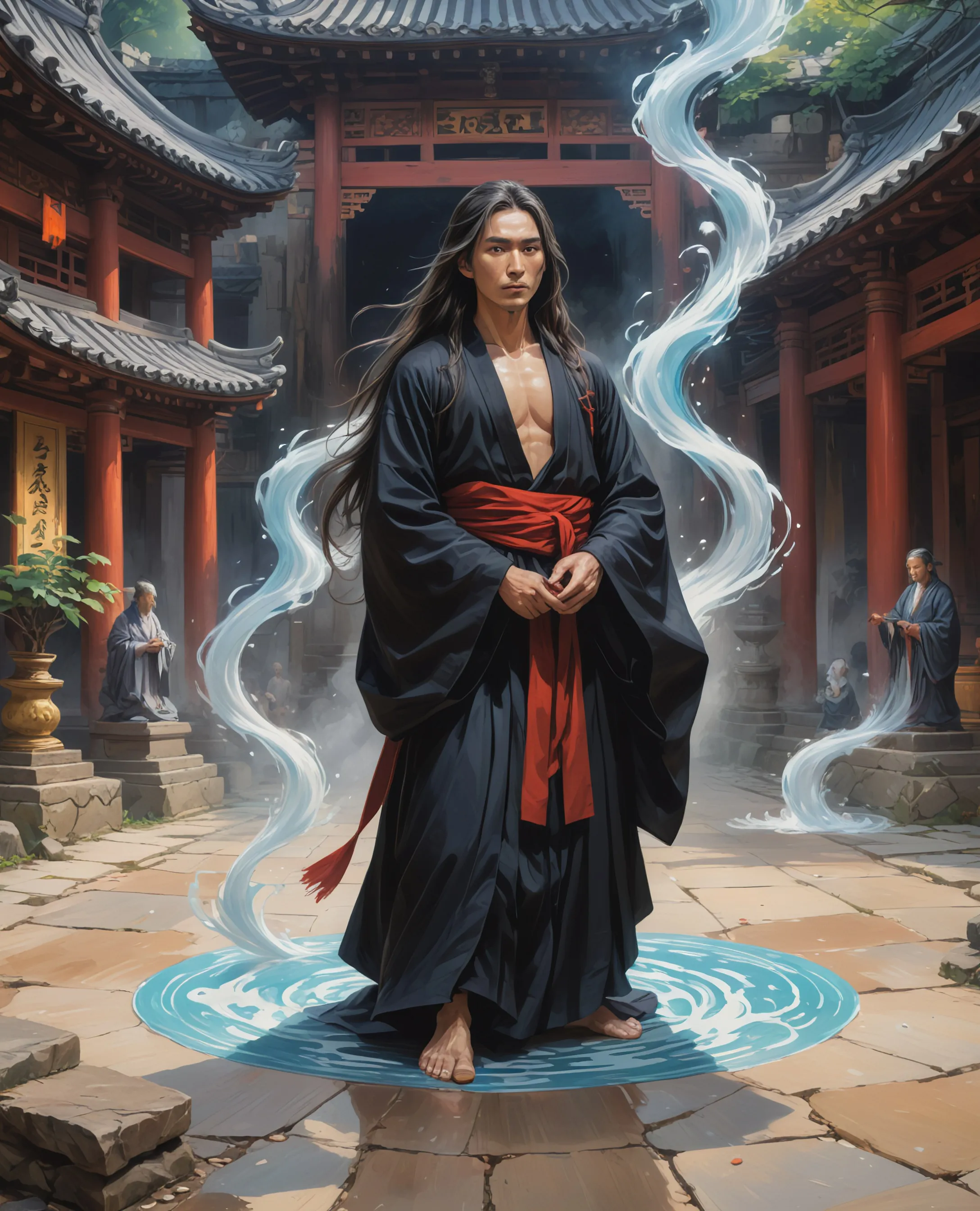 A dao priest, clad ancient robes, - Free AI Photo Generator - starryai