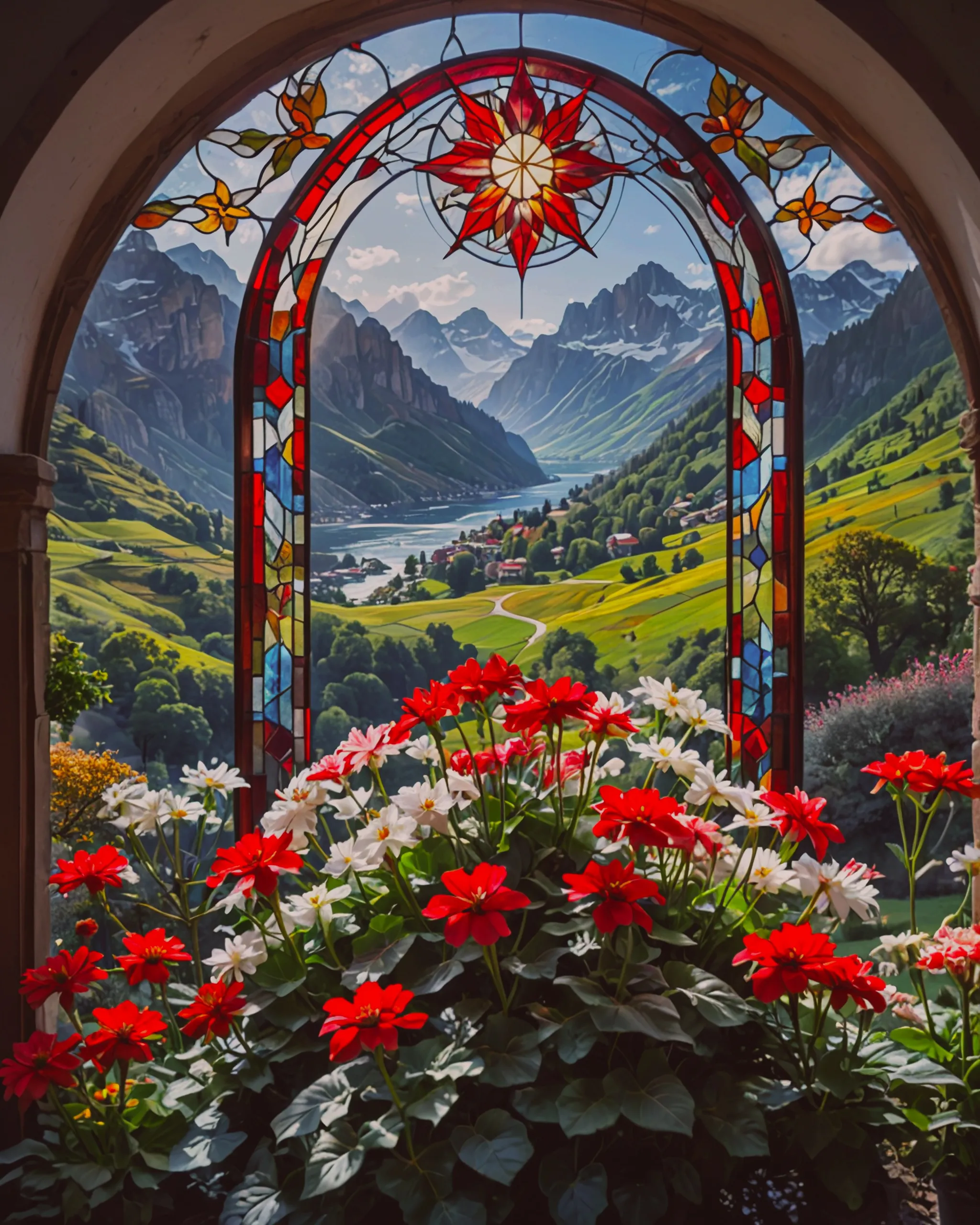 Large Stained glass window red - Free AI Photo Generator - starryai