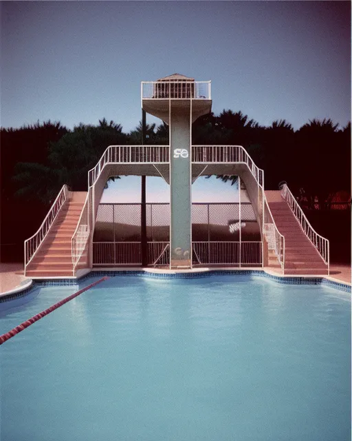 Stairway swimming pool 90s - Free AI Photo Generator - starryai