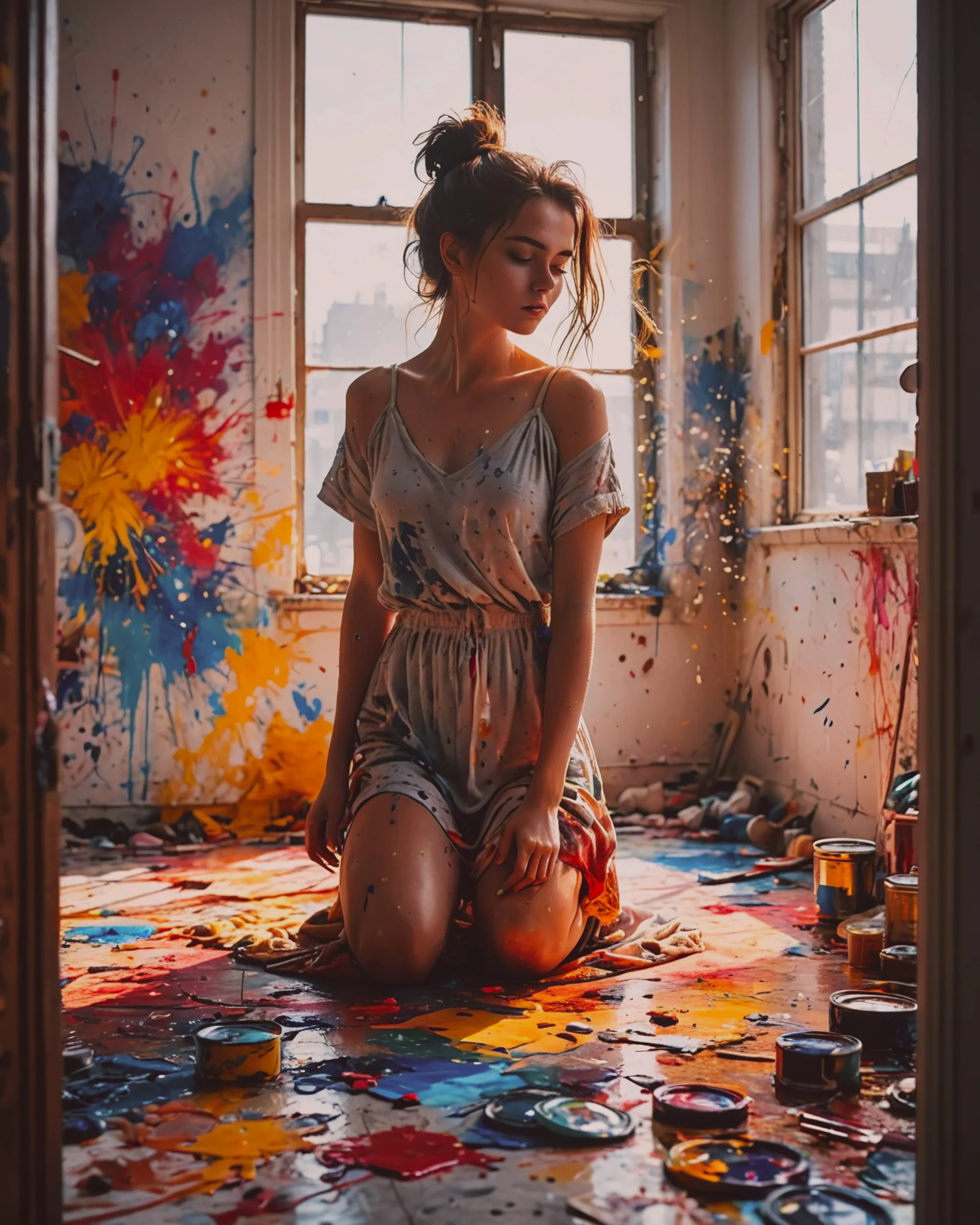 A young woman standing front a - Free AI Photo Generator - starryai