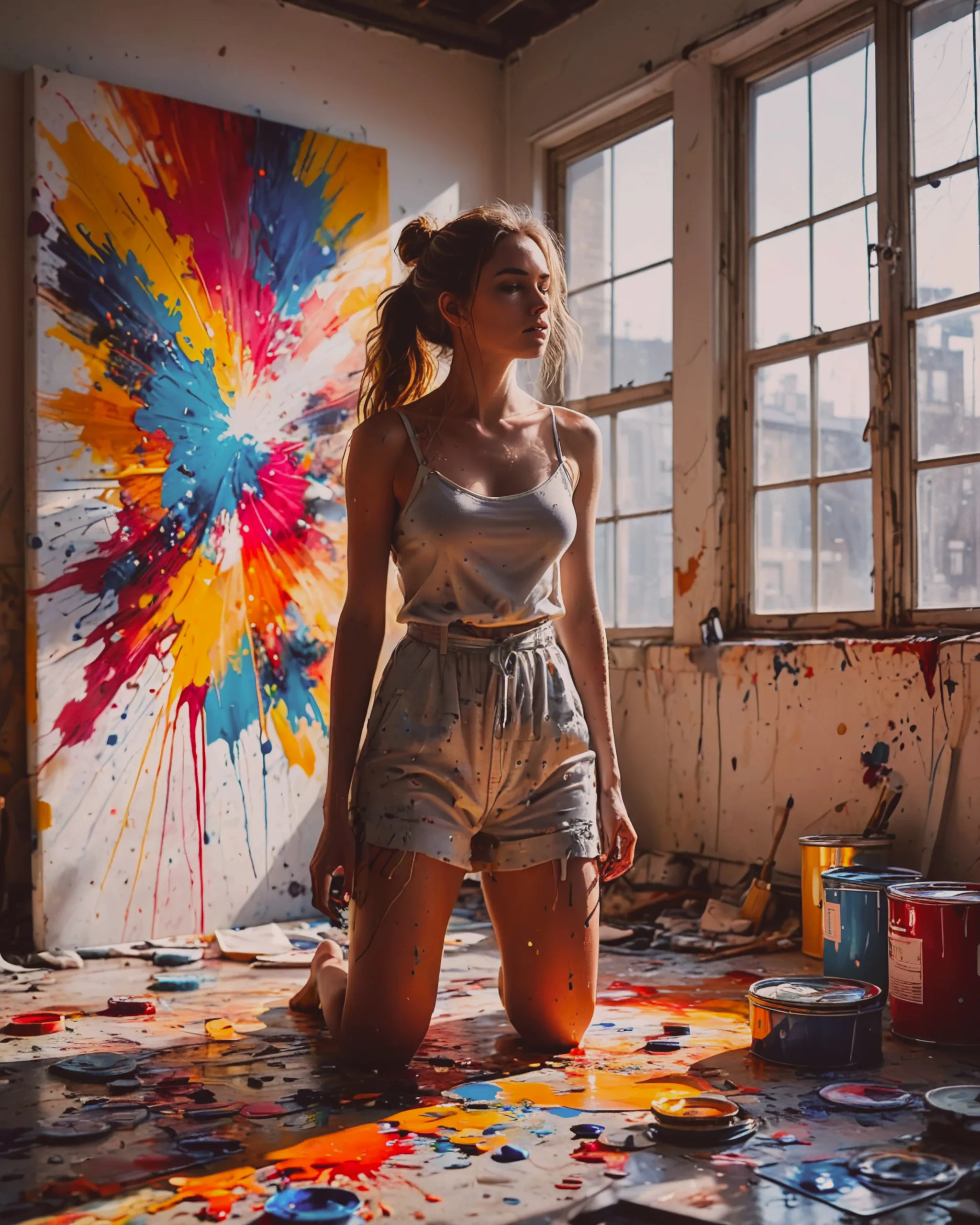 A young woman standing front a - Free AI Photo Generator - starryai