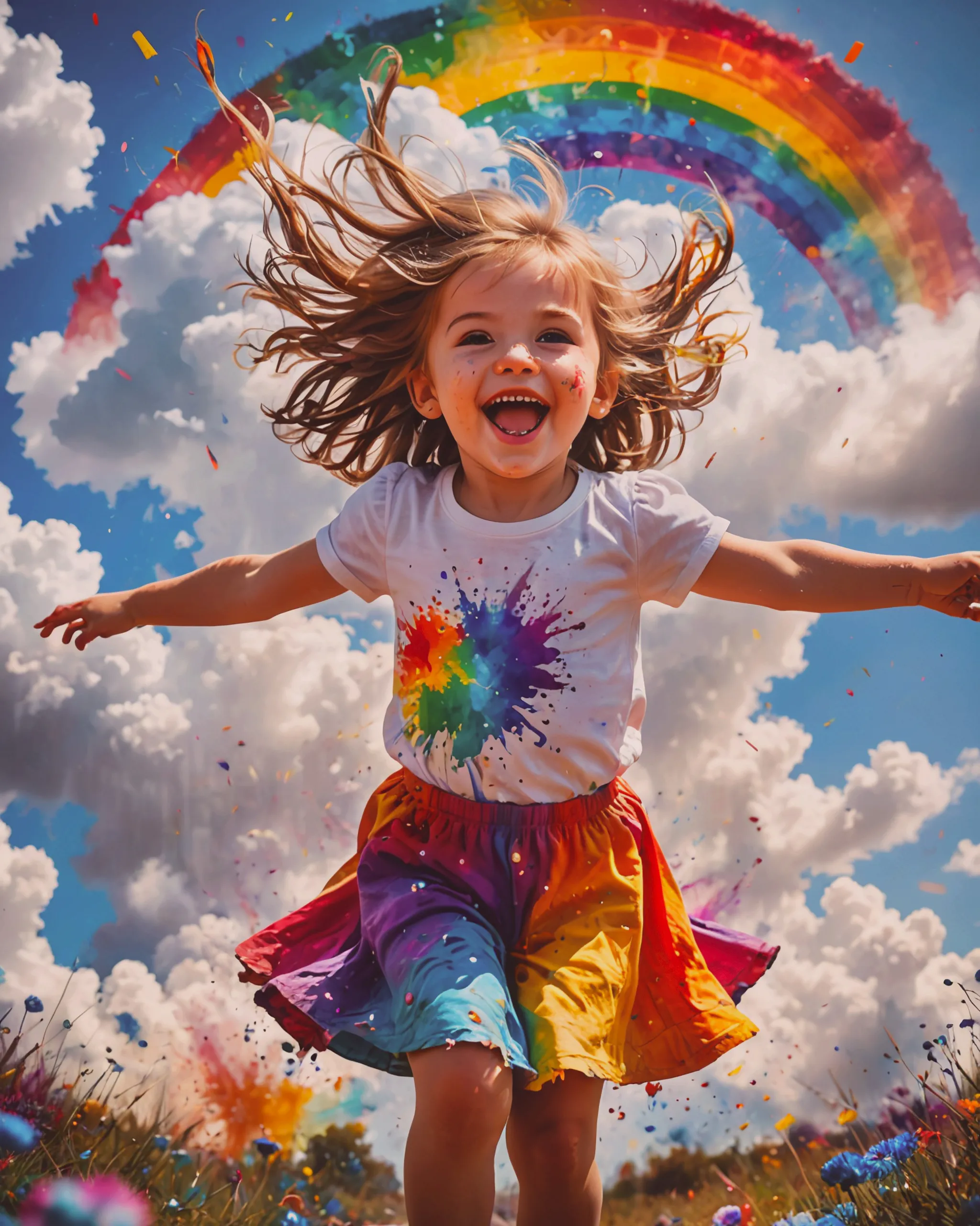 A child very cheerful under rain - Free AI Photo Generator - starryai