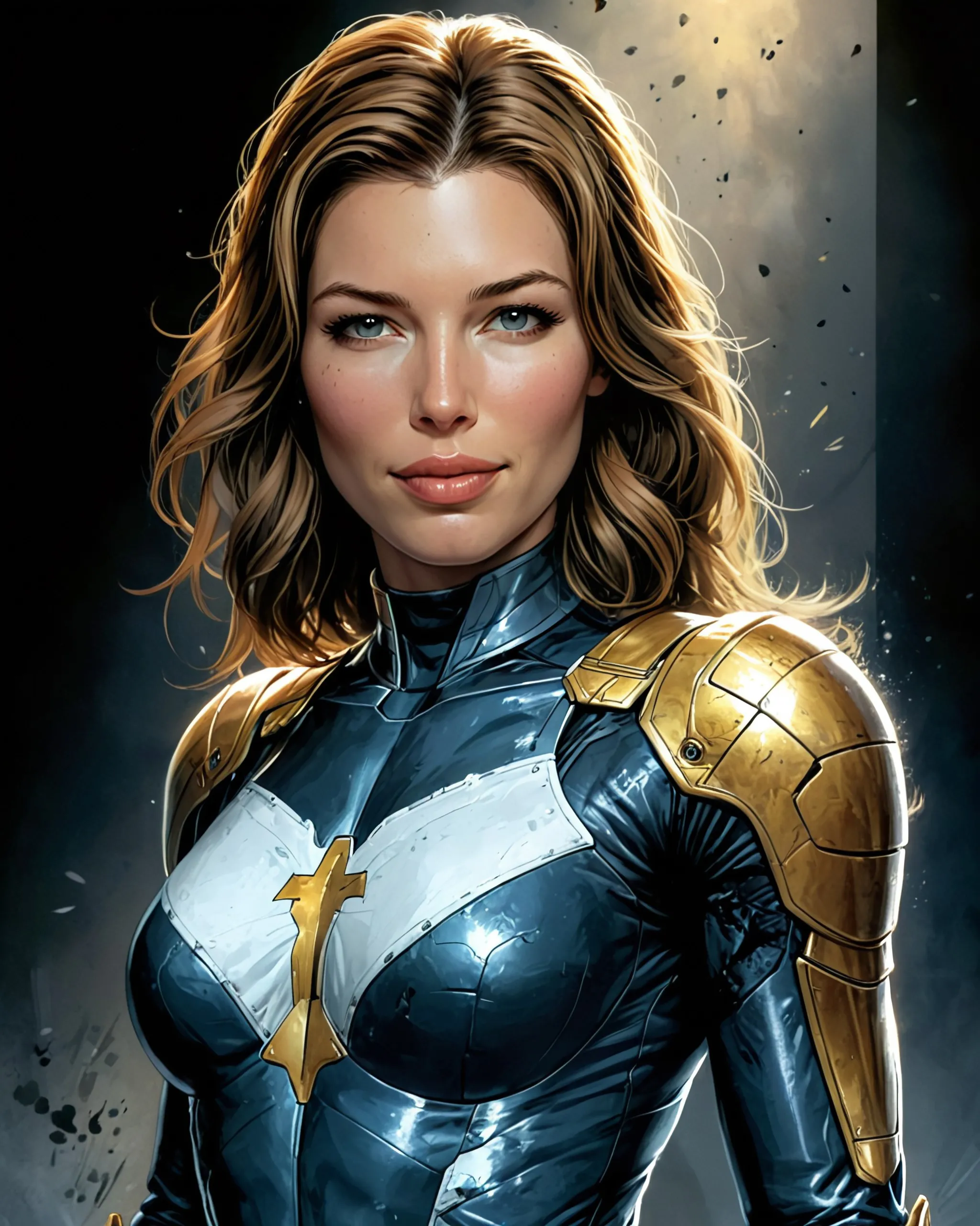 Portrait Jessica Biel N7 armor, art - AI Photo Generator - starryai