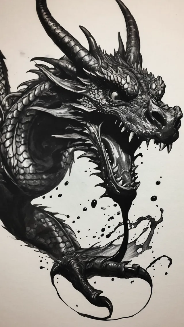 Dragon throwing up black ink