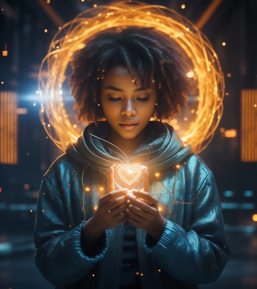 At center, a figure stands a mix - Free AI Photo Generator - starryai