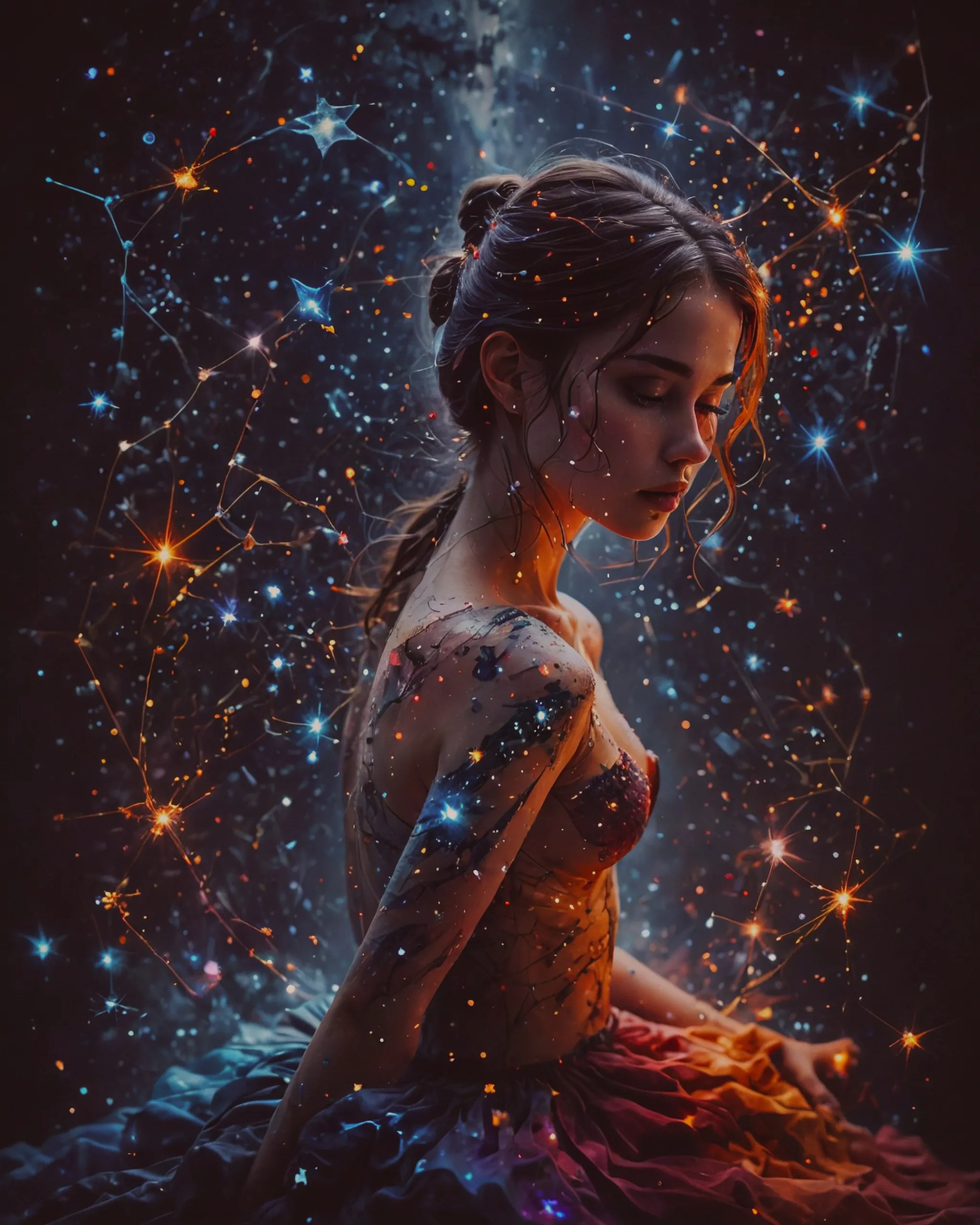 Girl skin made stars, colorful - Free AI Photo Generator - starryai