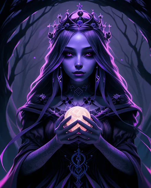 Nox queen of the night pale skin long hair moon in picture crown