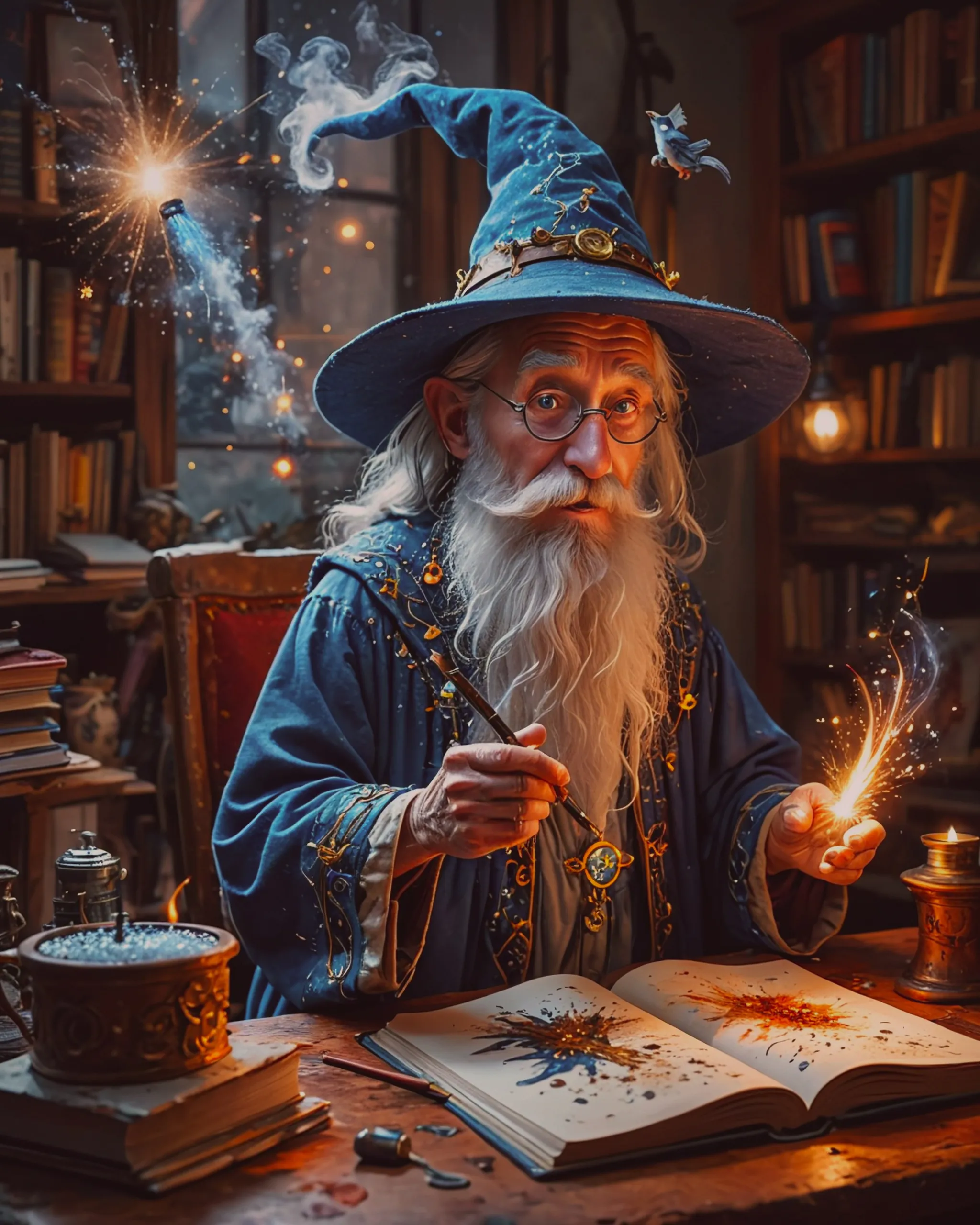 A wizard brings his animal life - Free AI Photo Generator - starryai