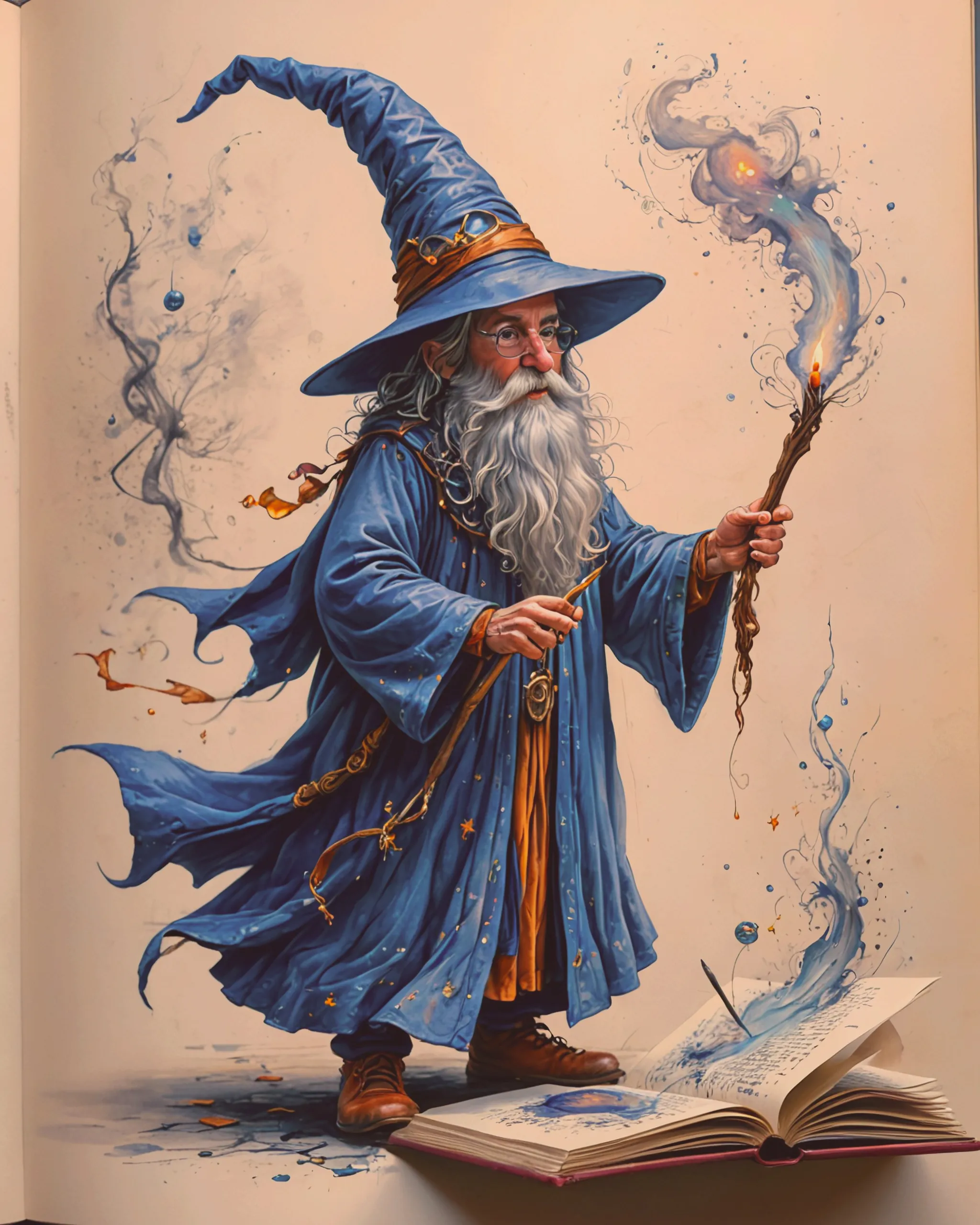 A wizard brings hisself to life from being a  drawing