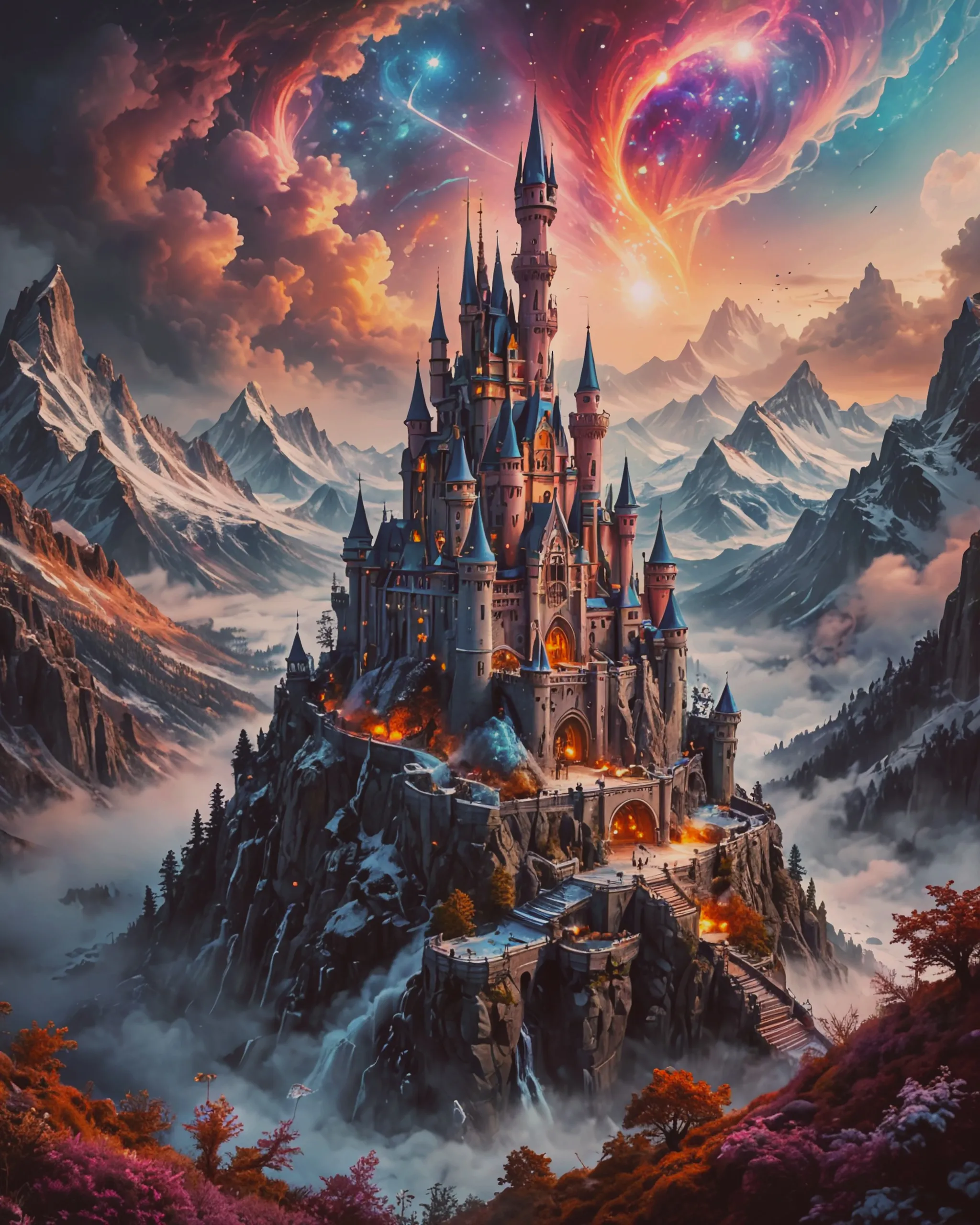 Fantasyland castle on a mountain - Free AI Photo Generator - starryai