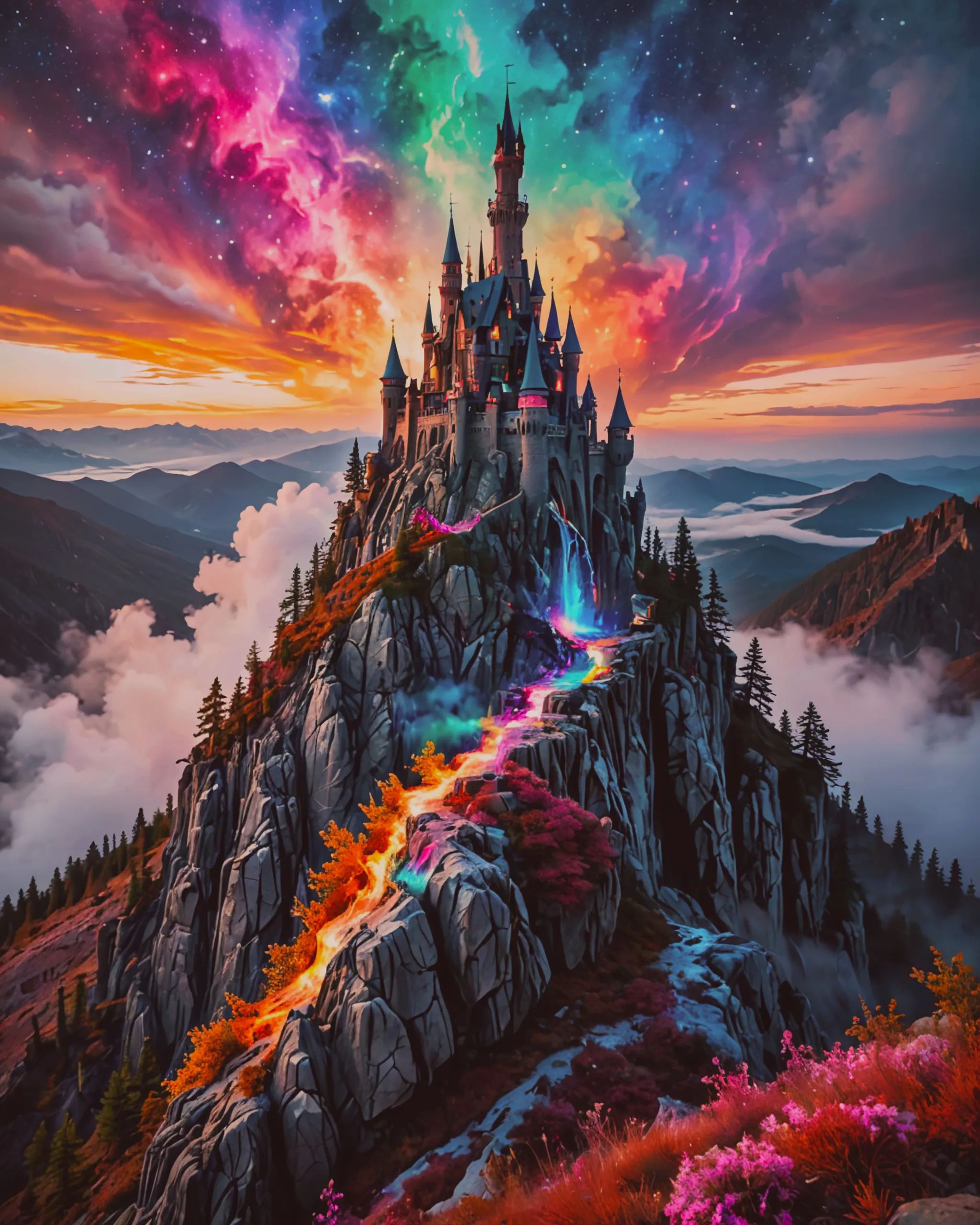 Fantasyland castle on a mountain - Free AI Photo Generator - starryai