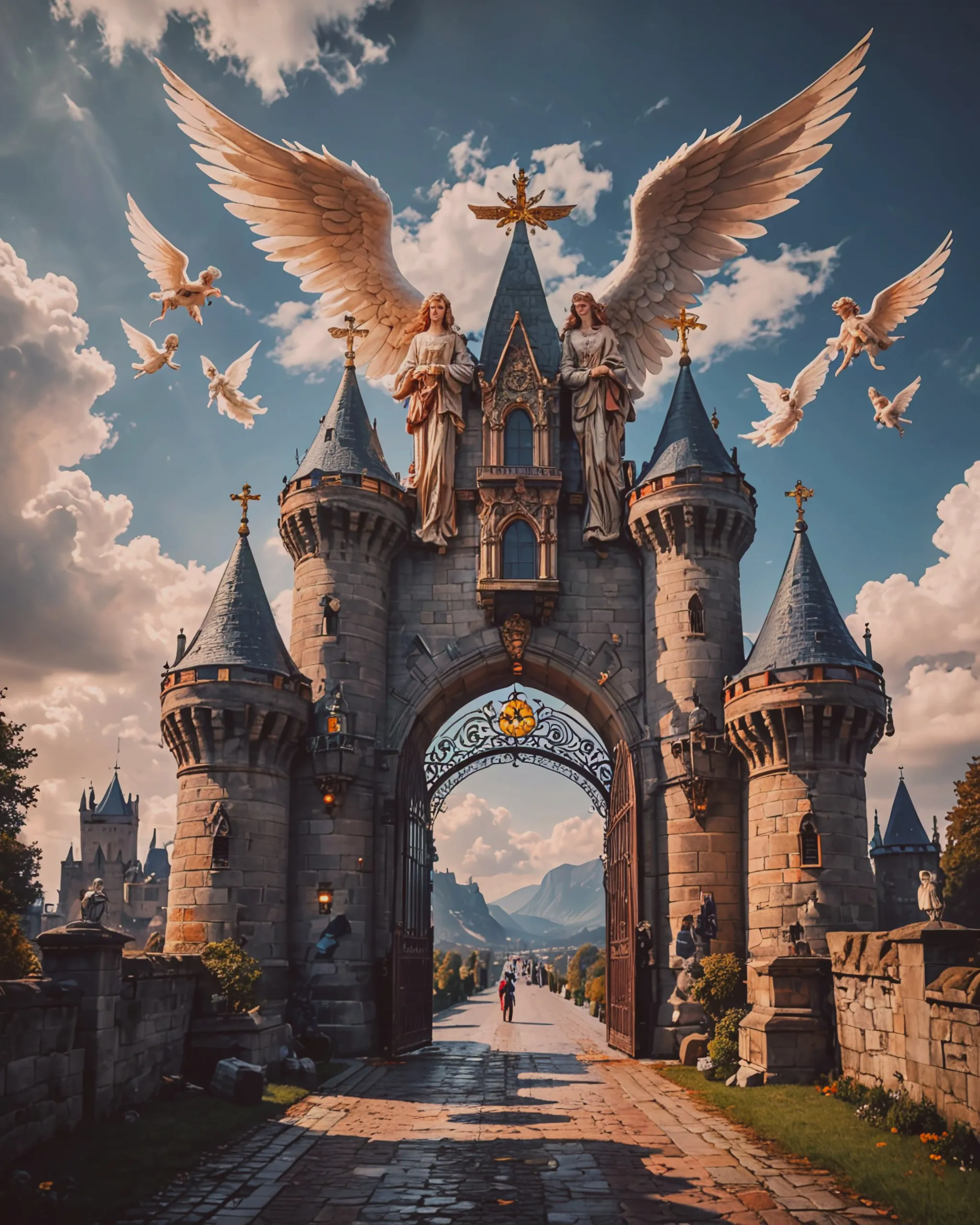 Castle on sky angels on castle - Free AI Photo Generator - starryai