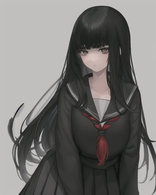 a serious girl long dark hair one - Free AI Photo Generator - starryai