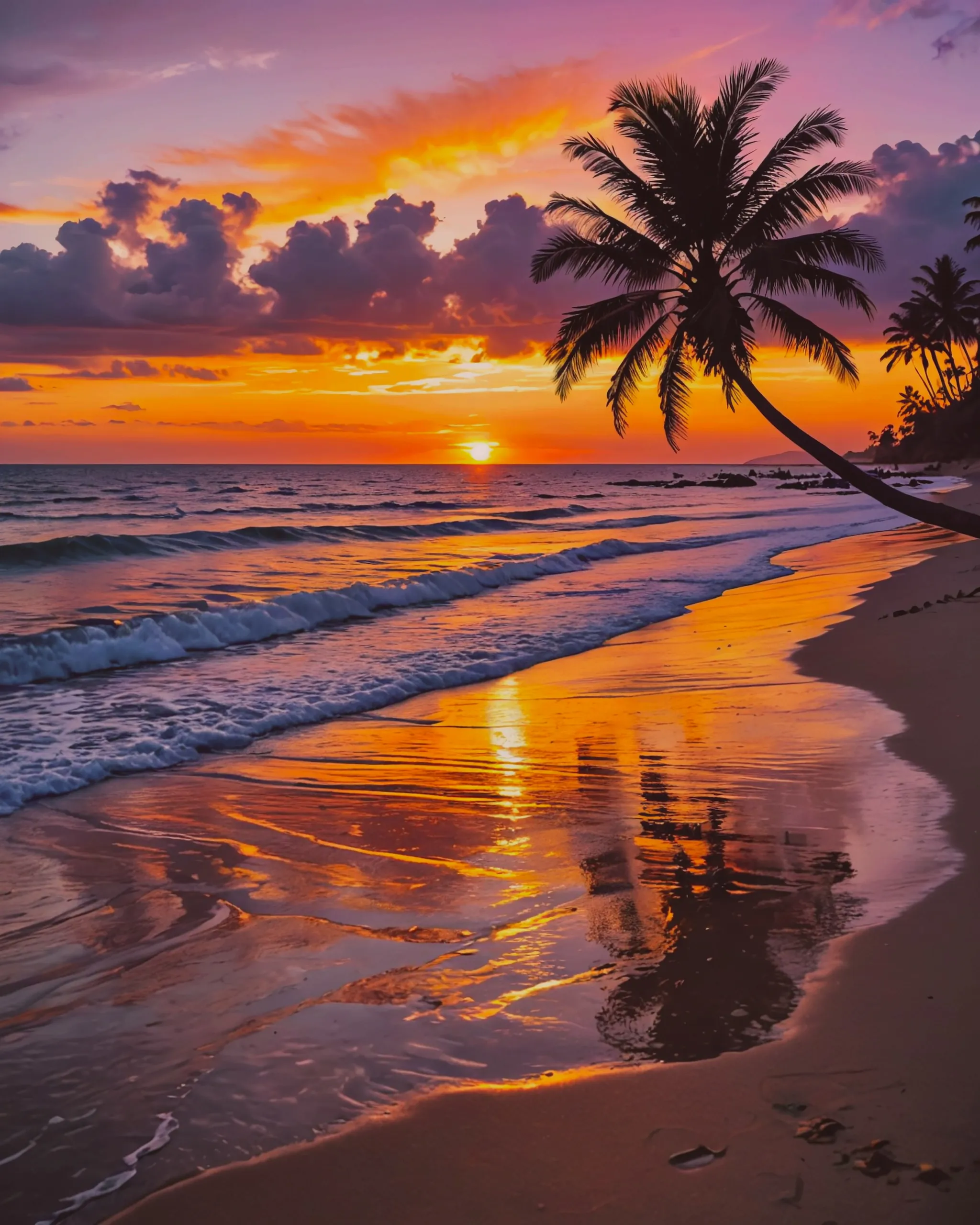 A gorgeous sunset at beach, gold - Free AI Photo Generator - starryai