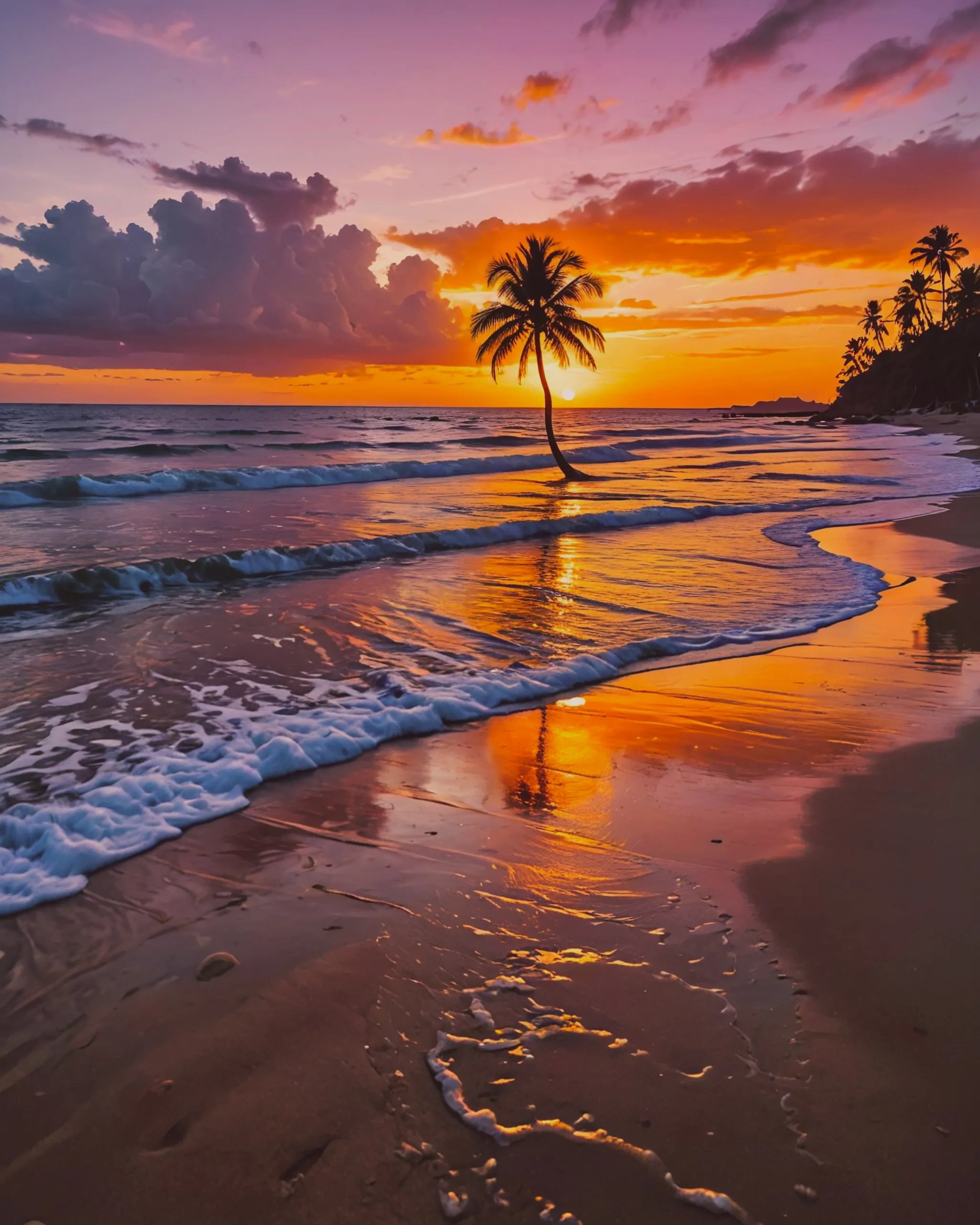 A gorgeous sunset at beach, gold - Free AI Photo Generator - starryai
