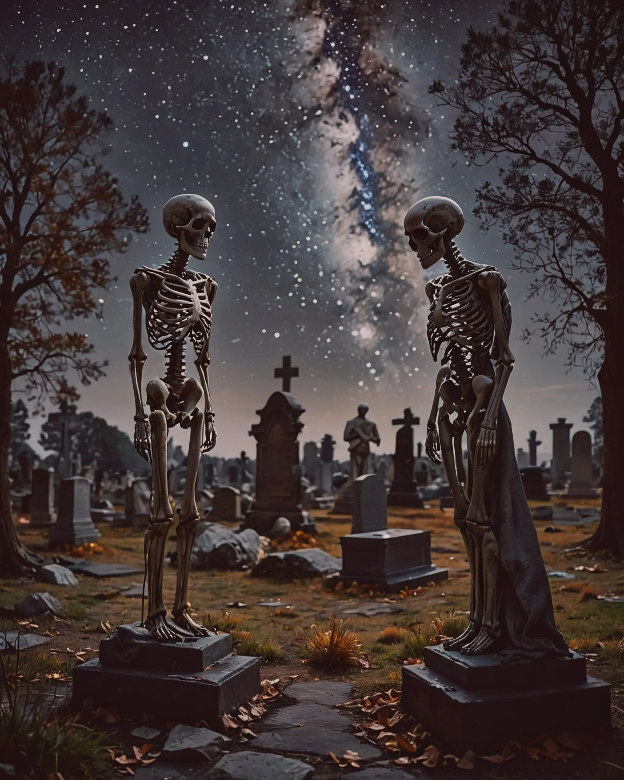 The dead watch the stars from the graveyard 