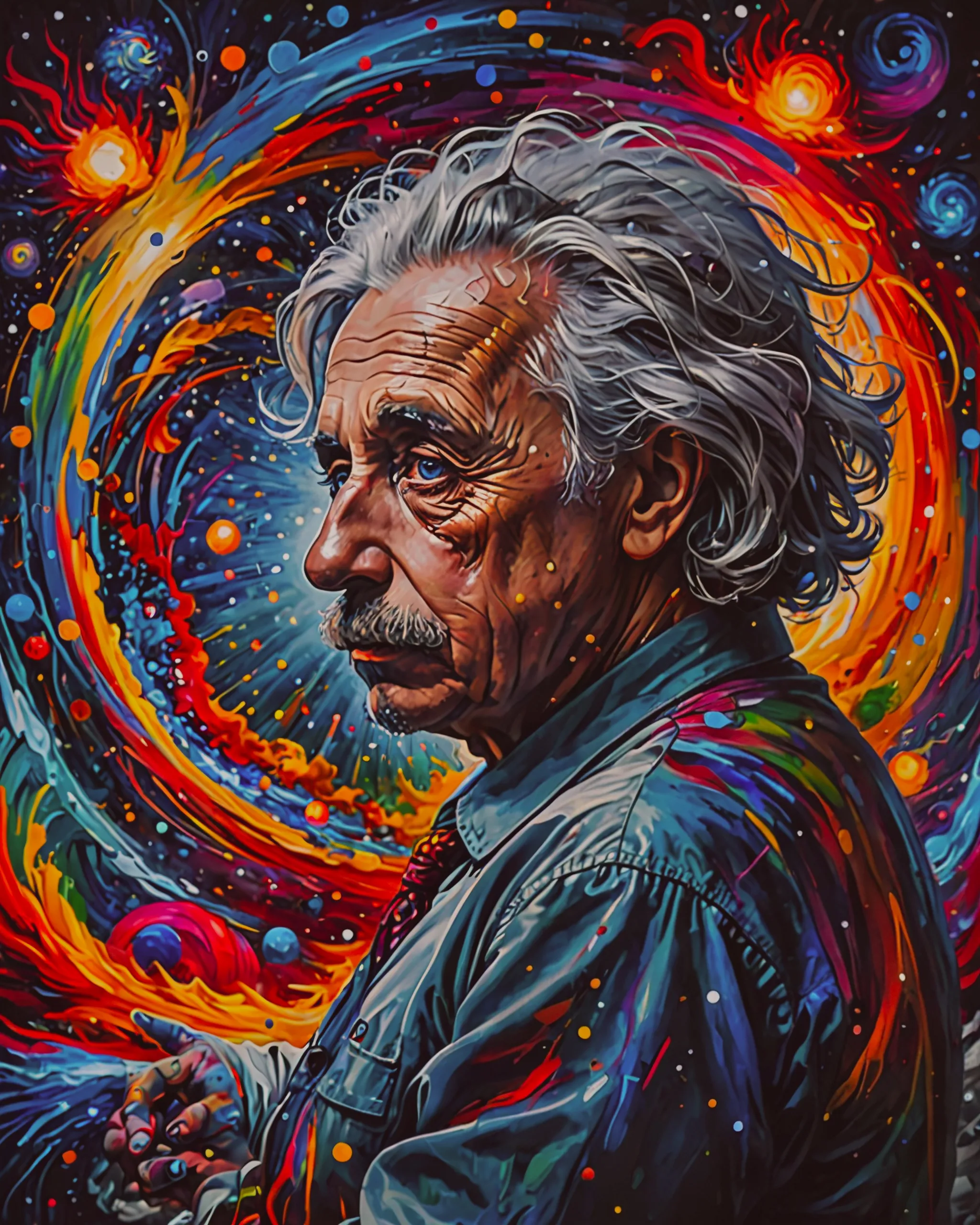 colorful Albert Einstein thinking - Free AI Photo Generator - starryai