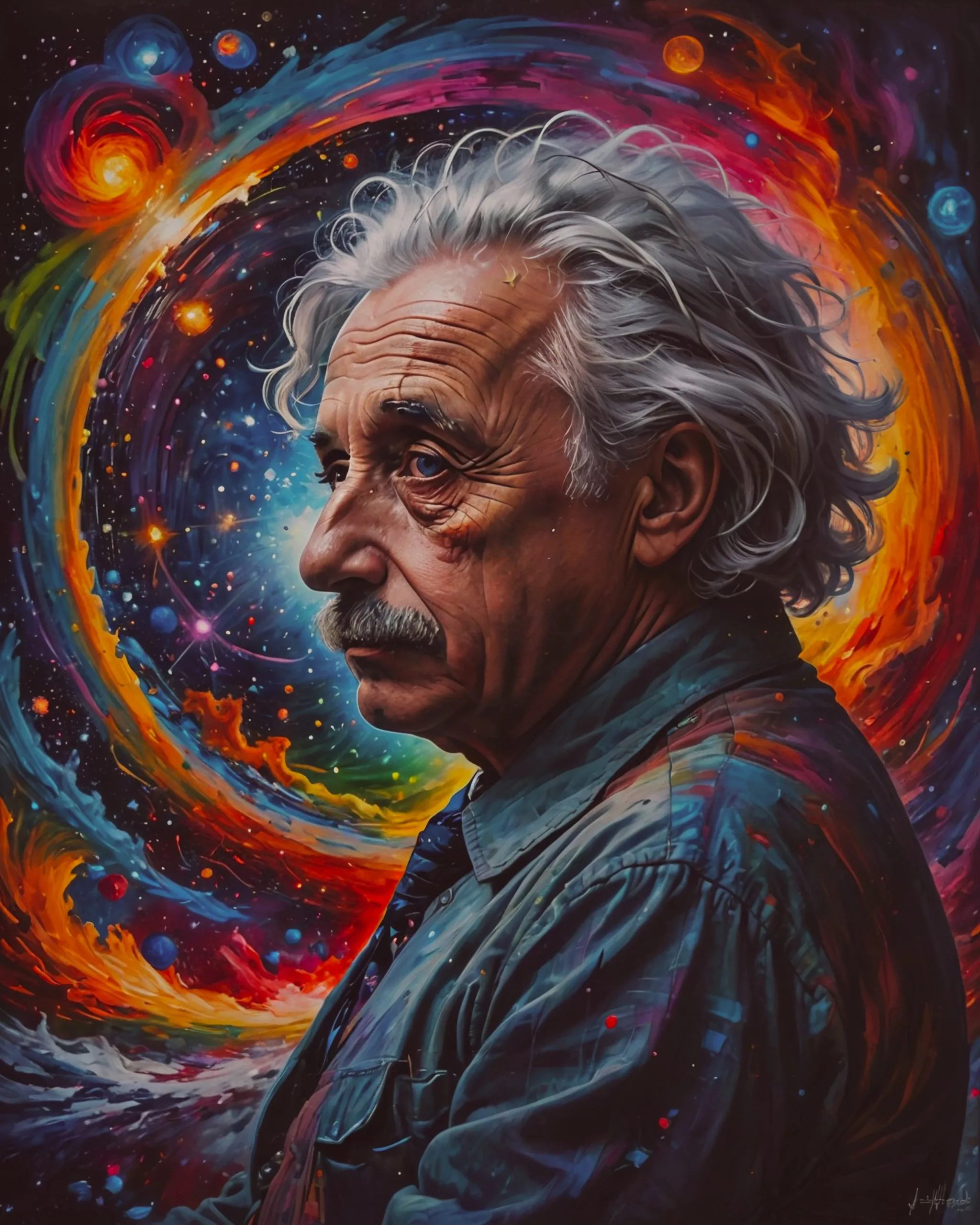 colorful Albert Einstein thinking - Free AI Photo Generator - starryai