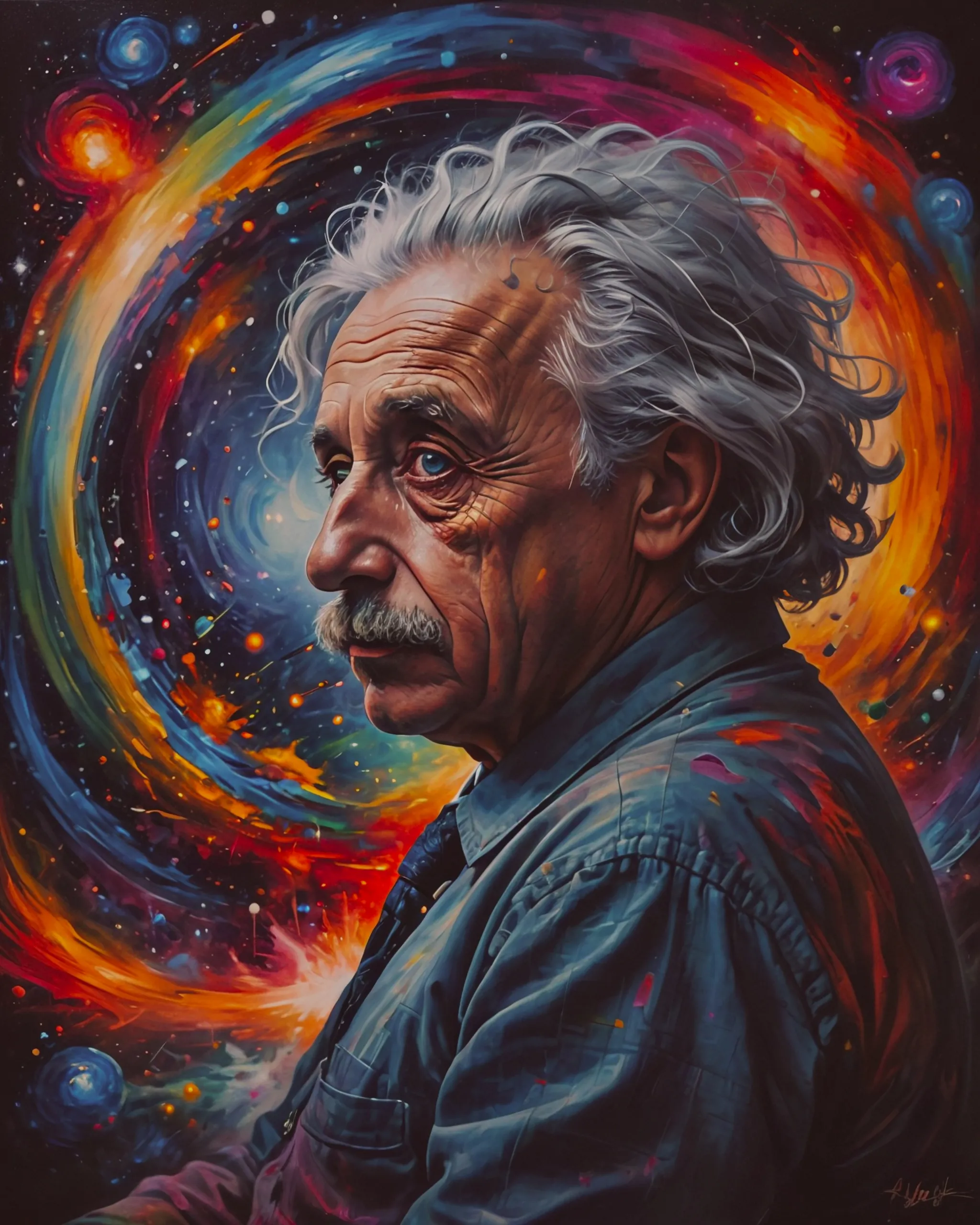colorful Albert Einstein thinking - Free AI Photo Generator - starryai
