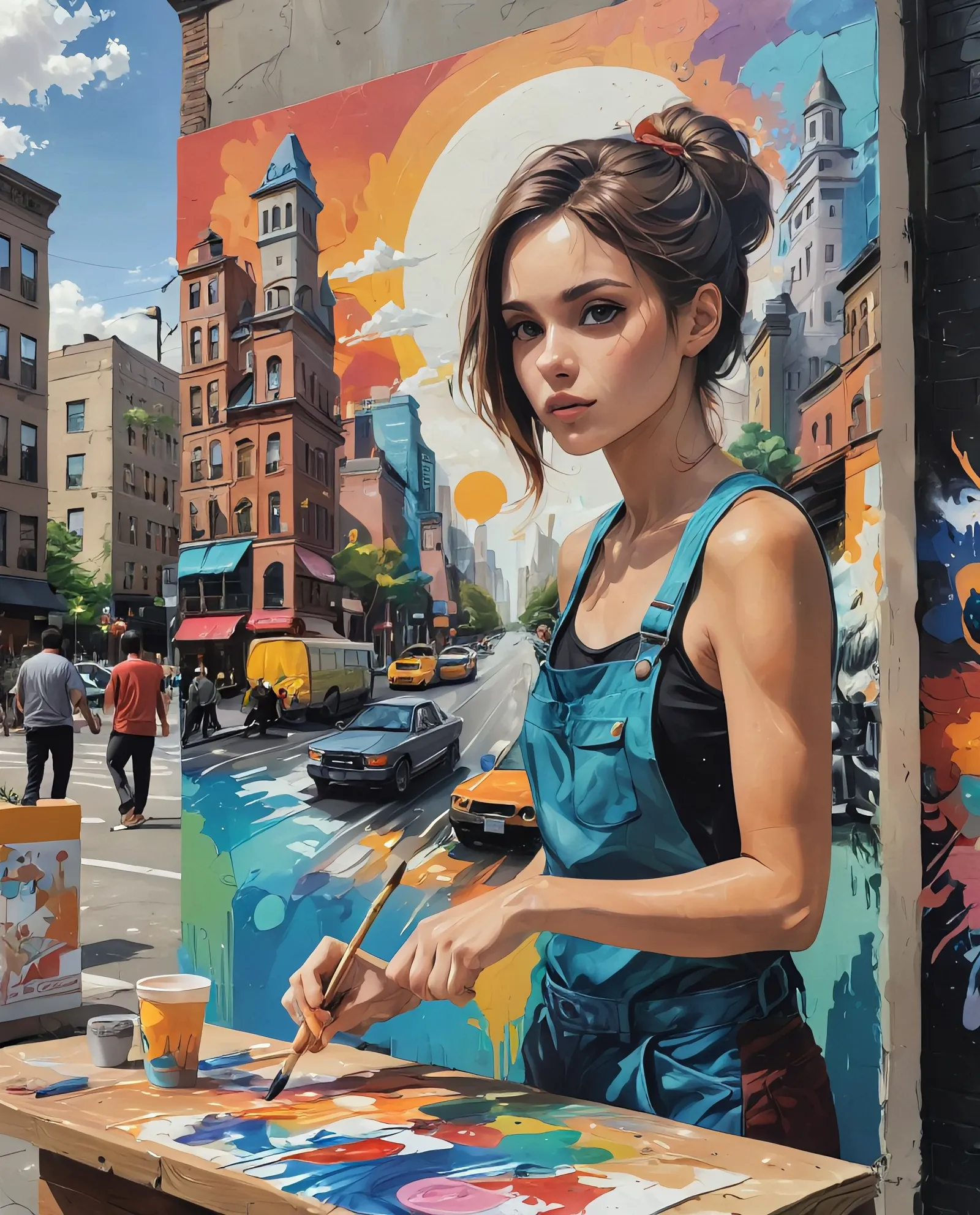 A painter paints a mural on a on - Free AI Photo Generator - starryai