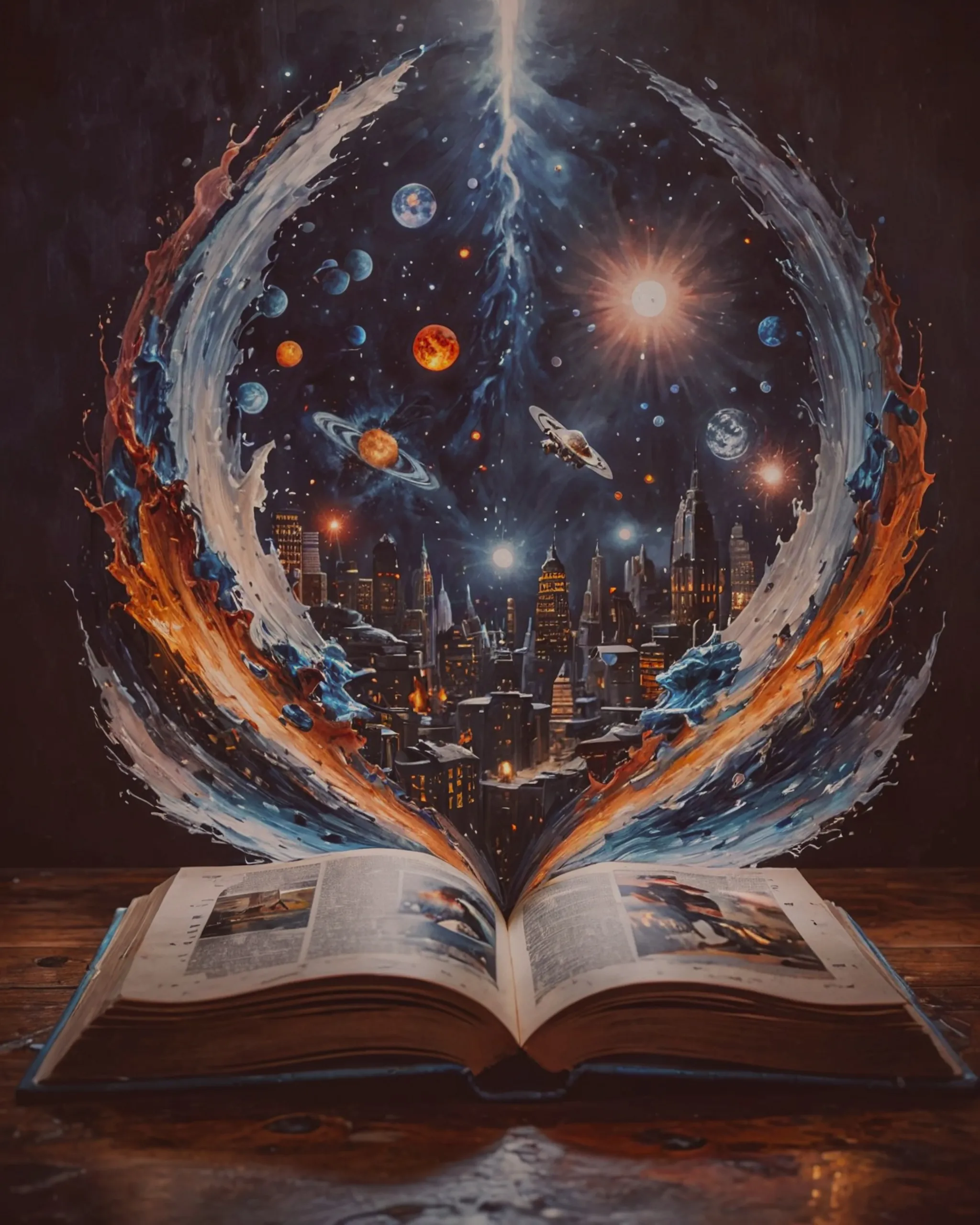 A large book from which various - Free AI Photo Generator - starryai