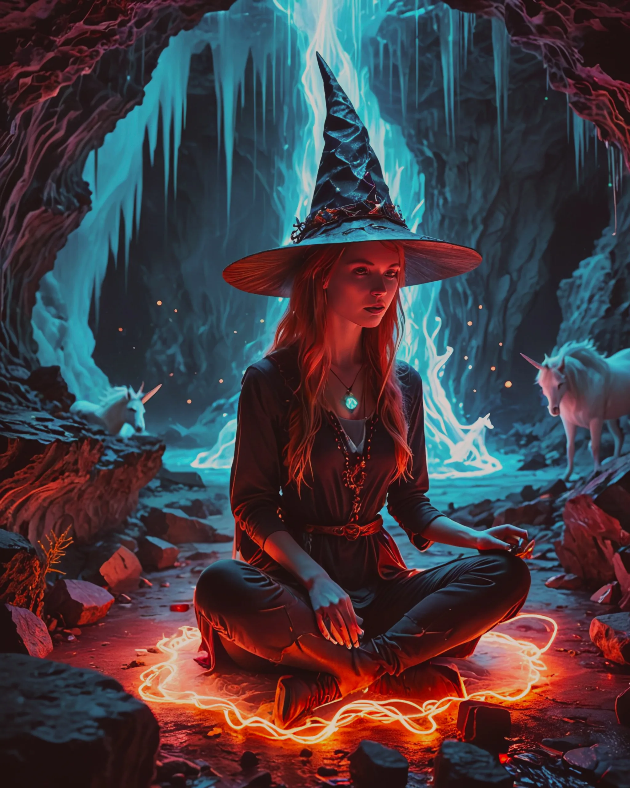Show me a neon witch wearing a - Free AI Photo Generator - starryai