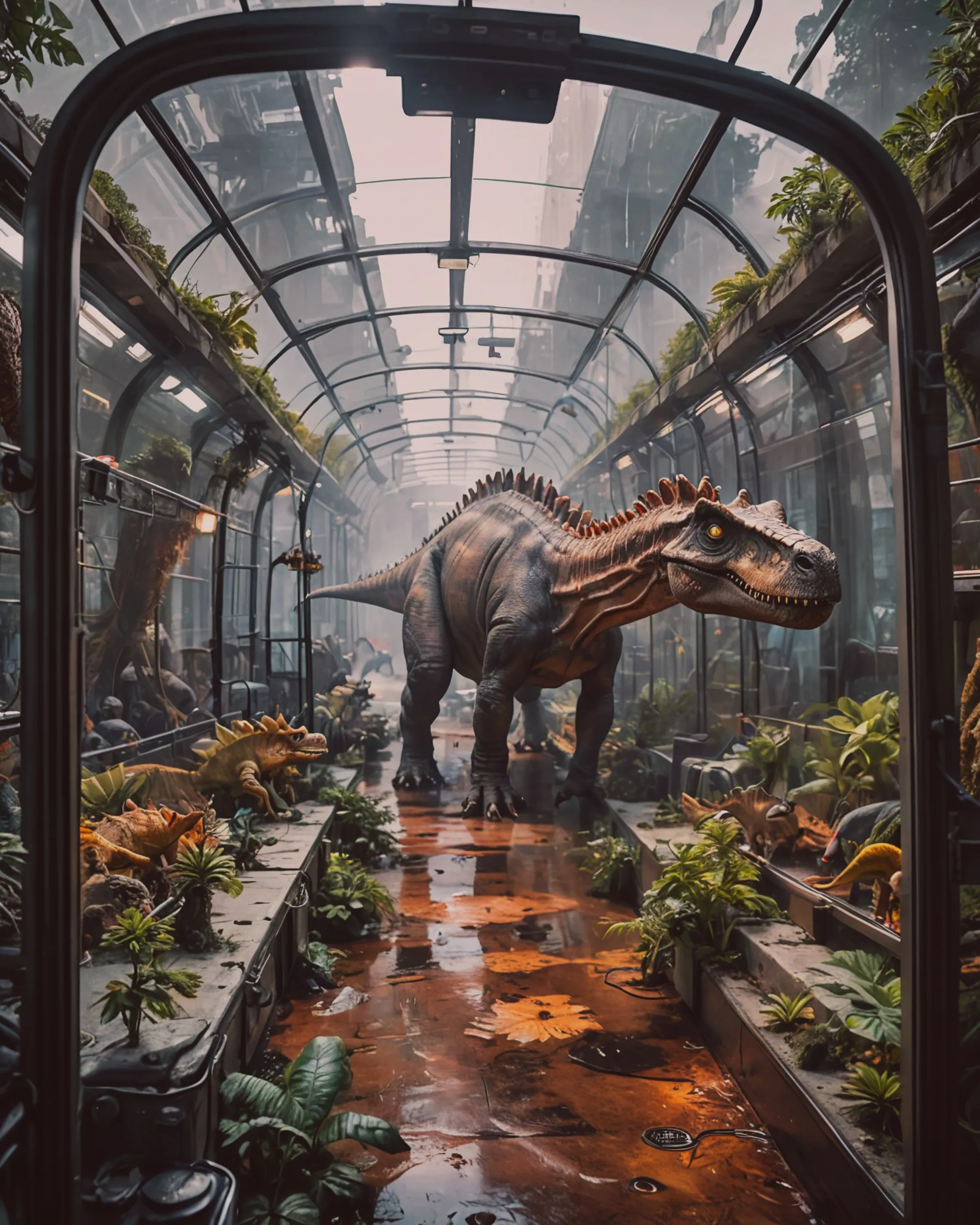 Realistic Dinosaurs driving at - Free AI Photo Generator - starryai