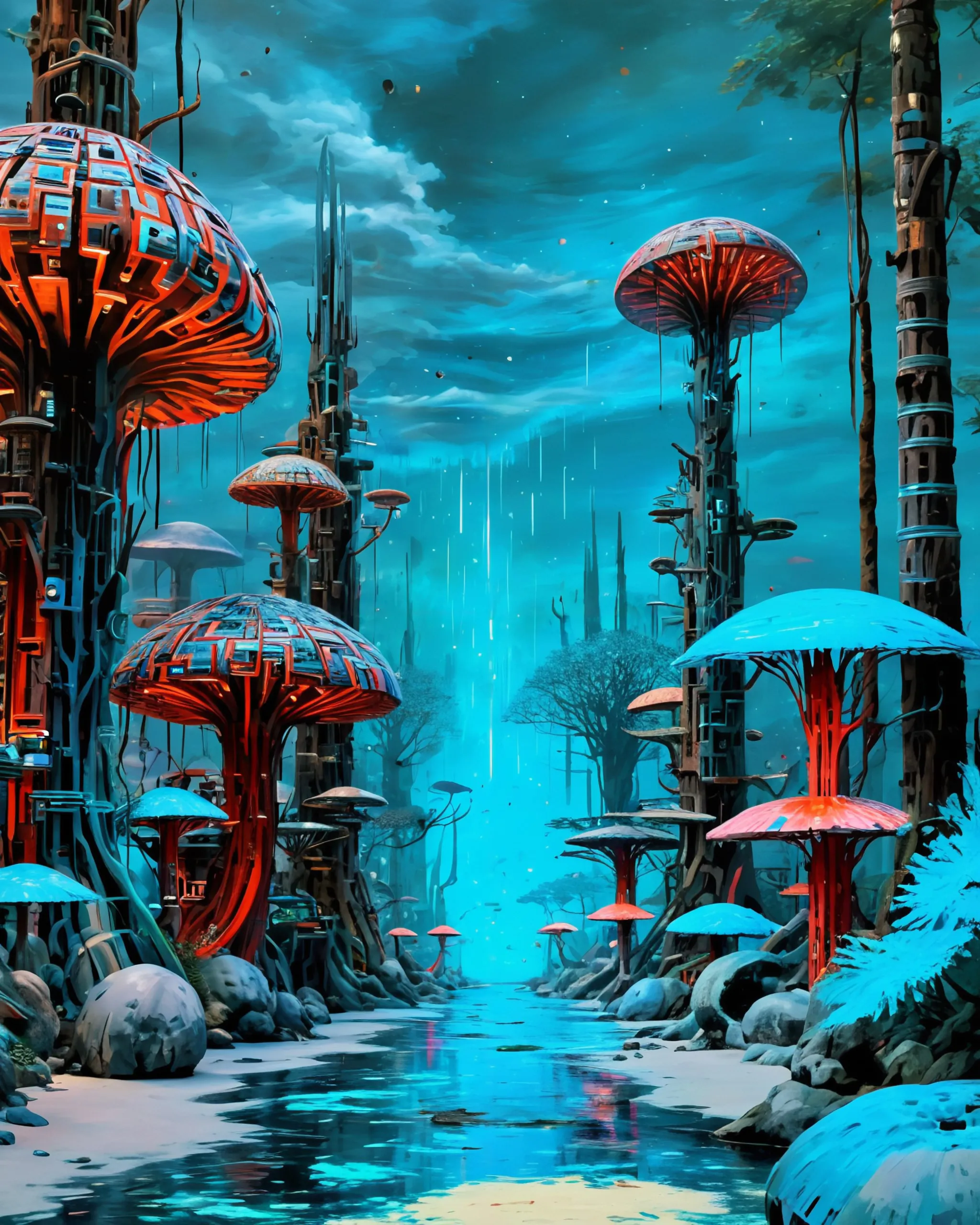 a cyber jungle digital trees - Free AI Photo Generator - starryai
