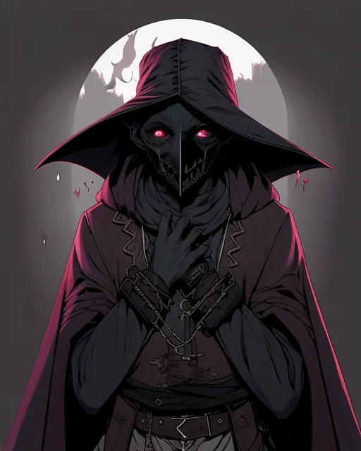 Young male, Plague doctor, Filled with sorrow, Crying, Alone.